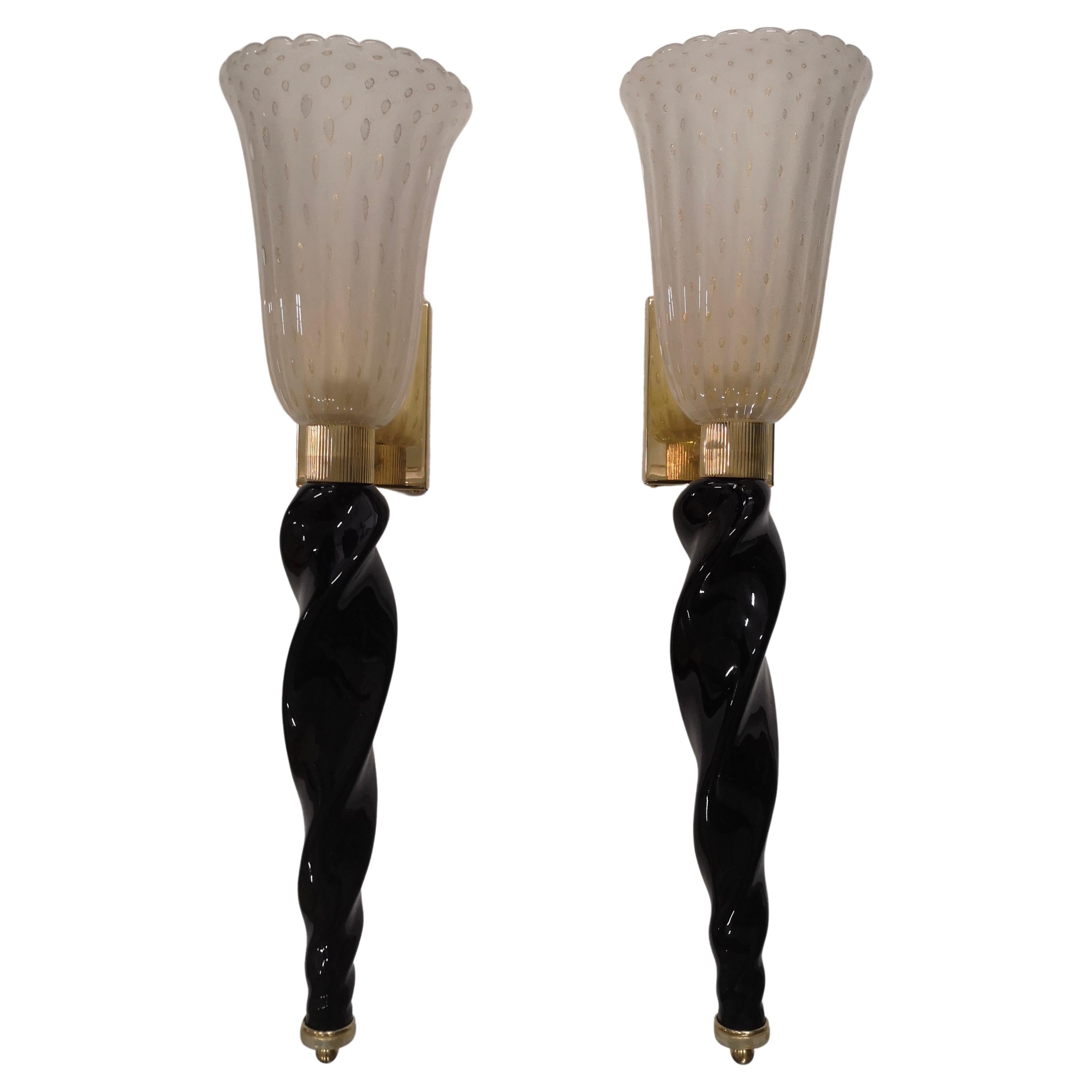 Murano Black and Cream Color Glass Wall Light, 1980