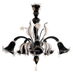 Murano Black and Gold glass chandelier 5 lights, Vintage Made in Italy in stock