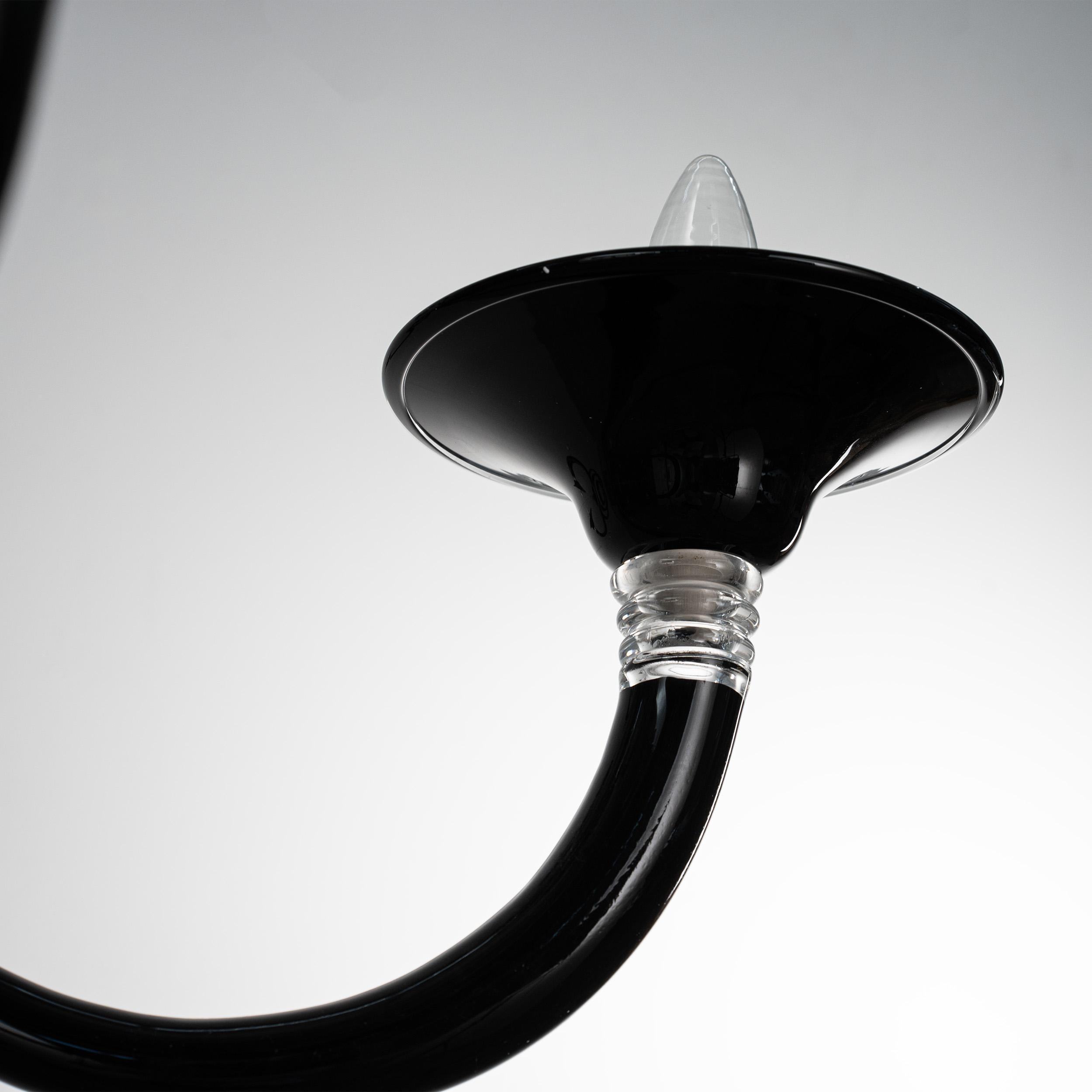 XX secolo Lampadario in vetro di Murano nero e oro a 6 luci, Vintage Made in Italy in stock in vendita