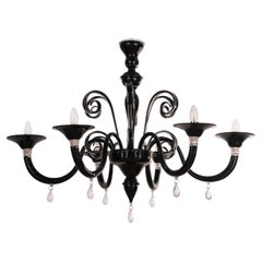 Murano Black and Gold glass chandelier 6 lights, Vintage Made in Italy in stock
