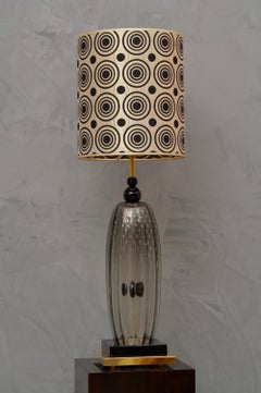 Art Deco Murano Black and Smoky Color Blown Glass Table Lamps, 1970