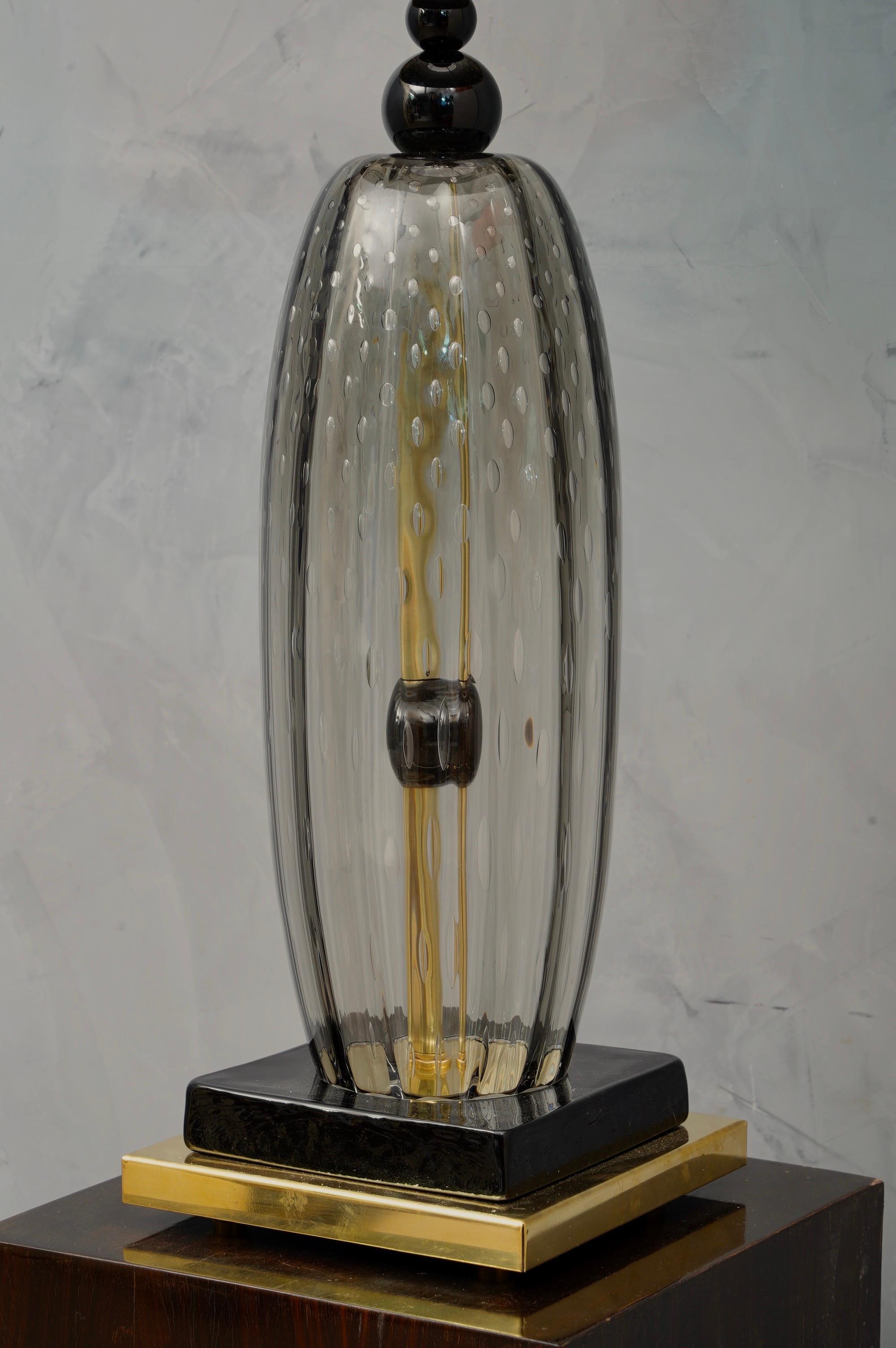 Lámparas de sobremesa de cristal soplado negro y ahumado de Murano, 1970 en Bueno estado para la venta en Rome, IT