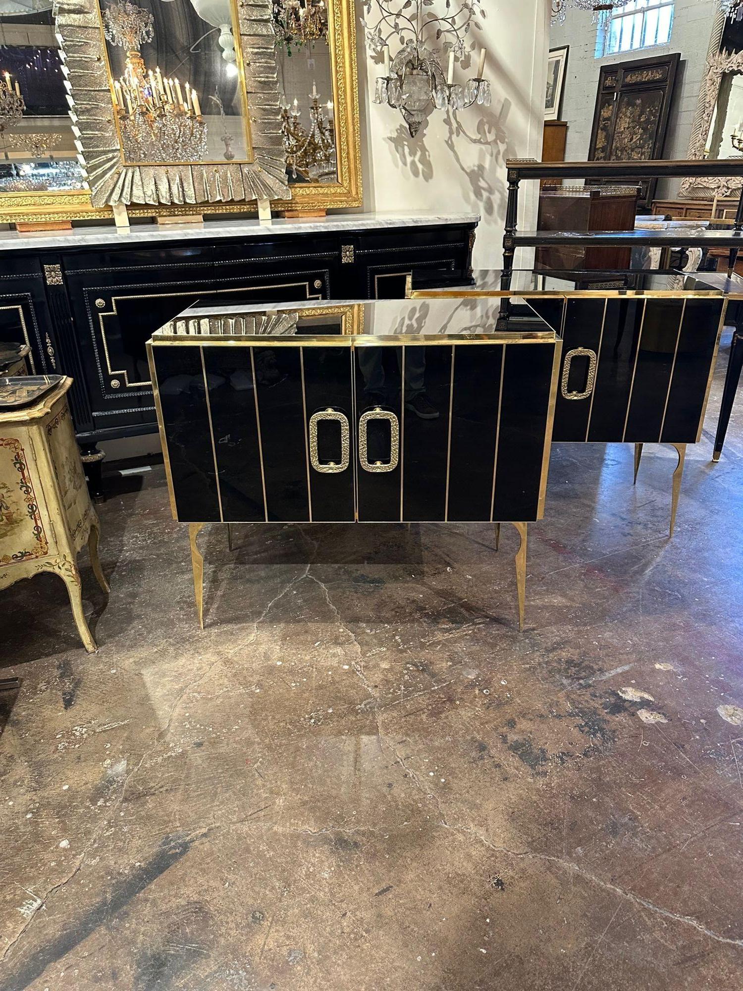Murano Black Glass and Brass Side Cabinet In Good Condition For Sale In Dallas, TX