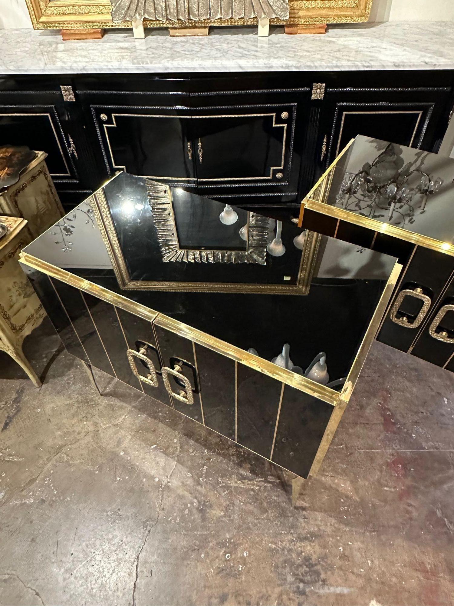 Murano Black Glass and Brass Side Cabinet For Sale 1