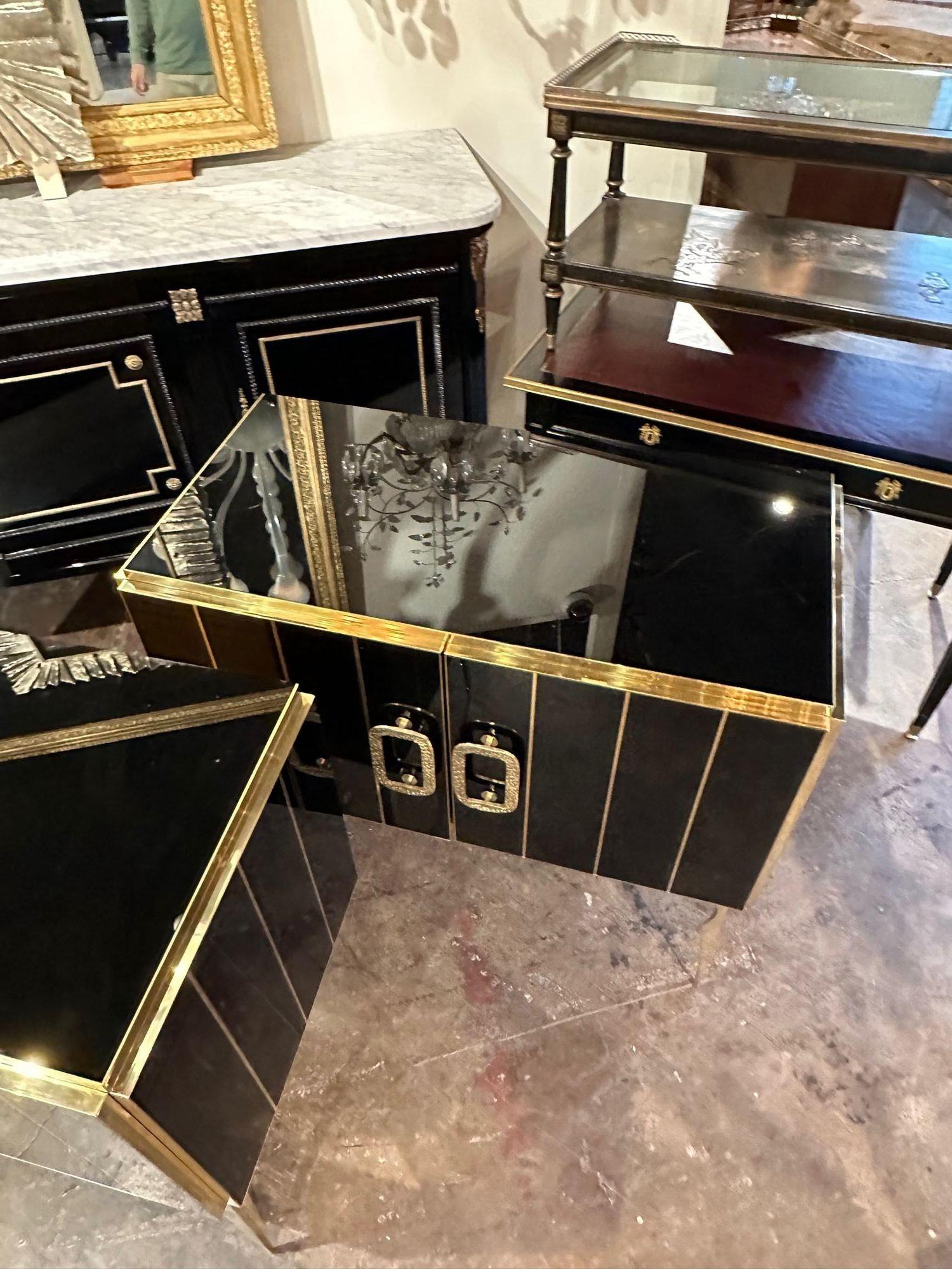 Murano Black Glass and Brass Side Cabinet For Sale 2