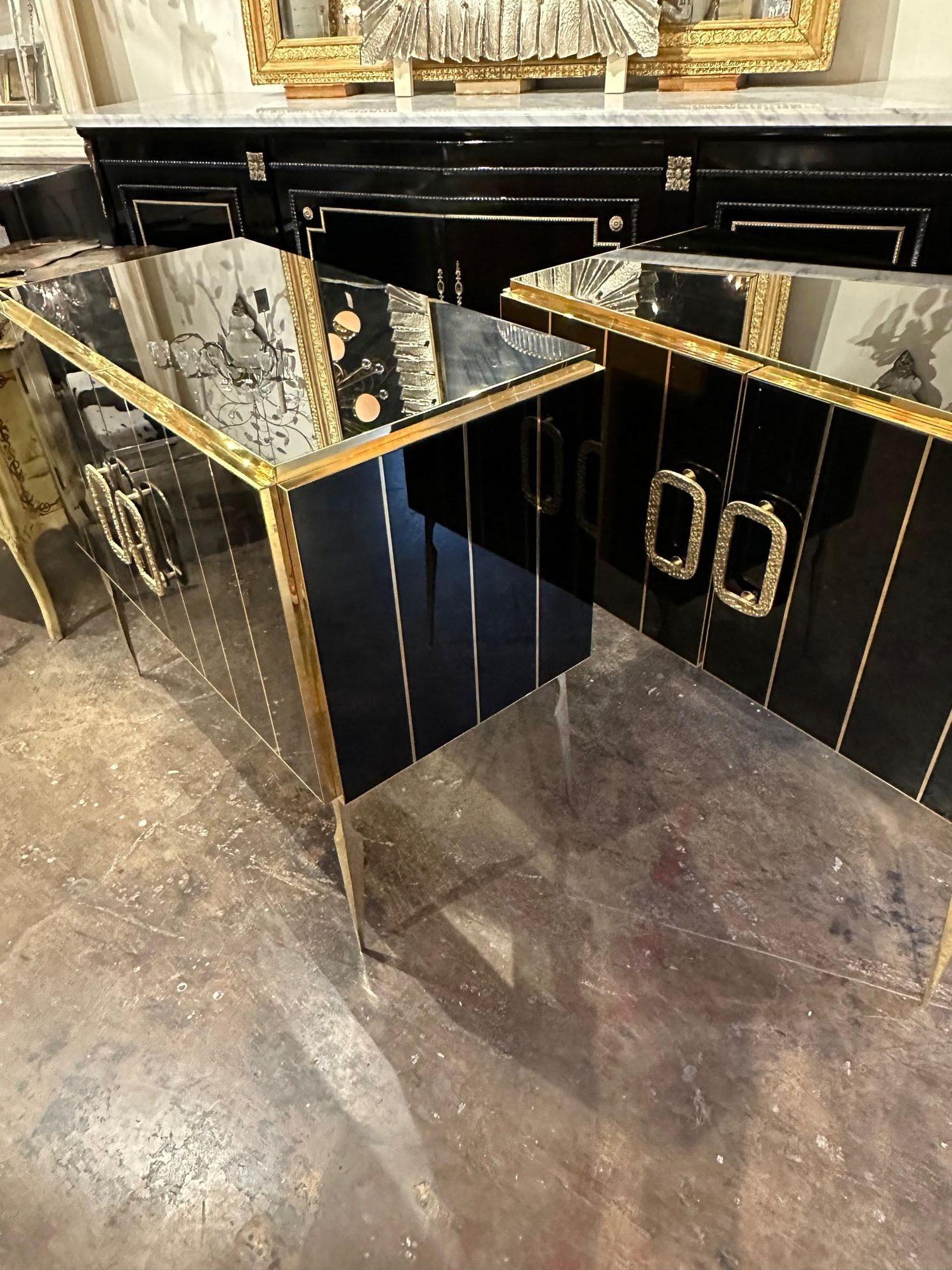 Murano Black Glass and Brass Side Cabinet For Sale 3