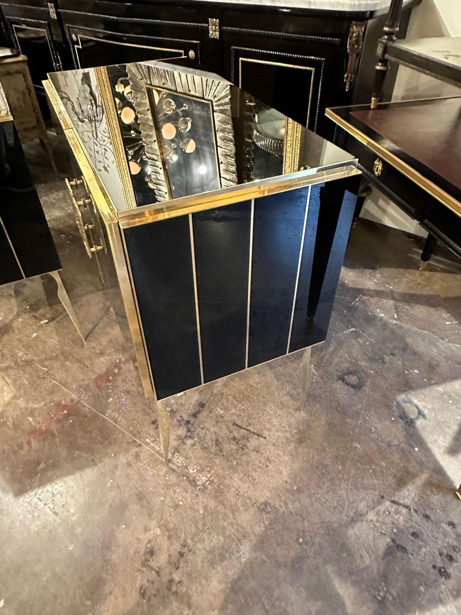 Murano Black Glass and Brass Side Cabinet For Sale 4