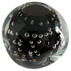 Retro Murano Black Glass Bubble Paperweight