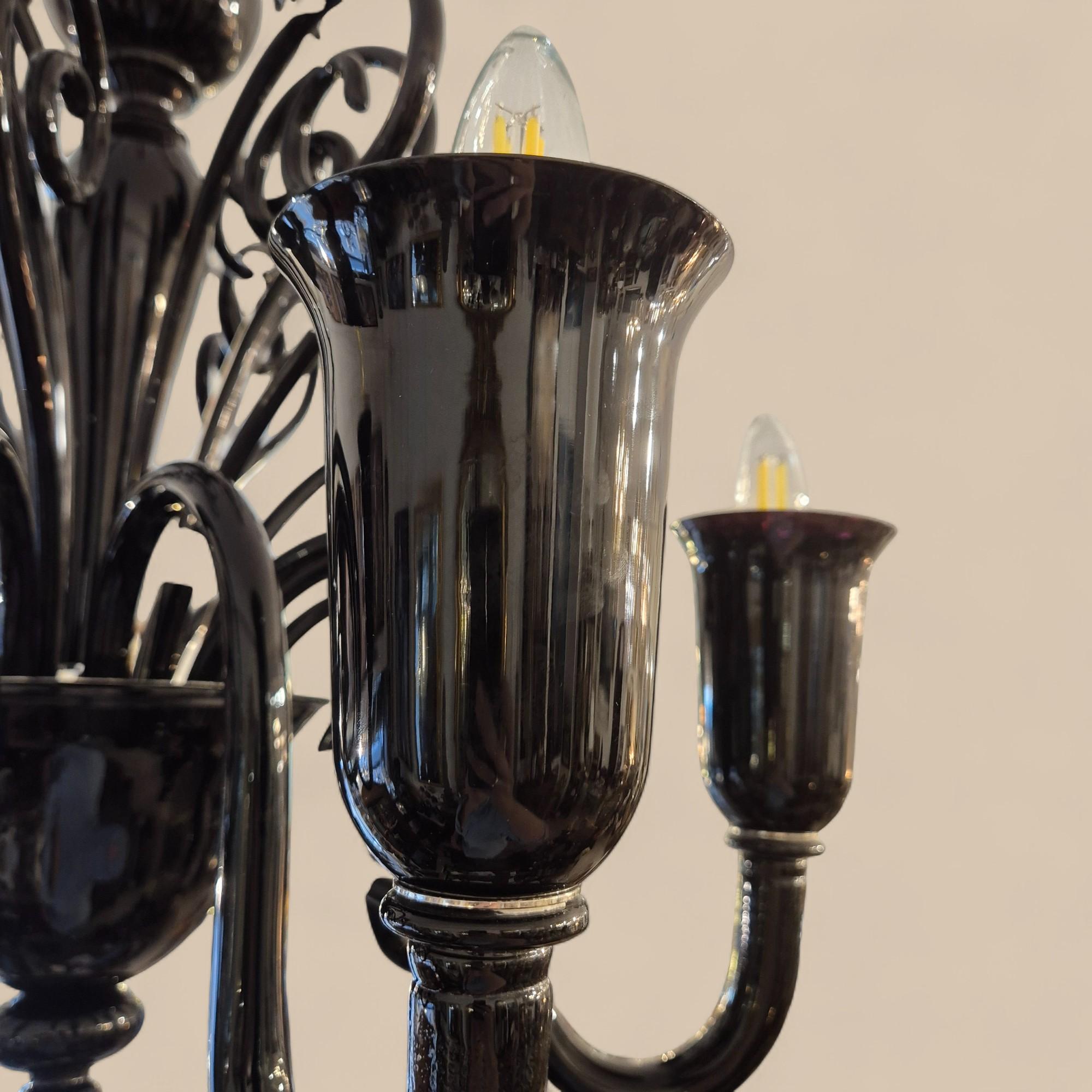 Lustre à 6 lumières en verre noir de Murano, par Gianni & Loris Signoretto pour Fendi en vente 4