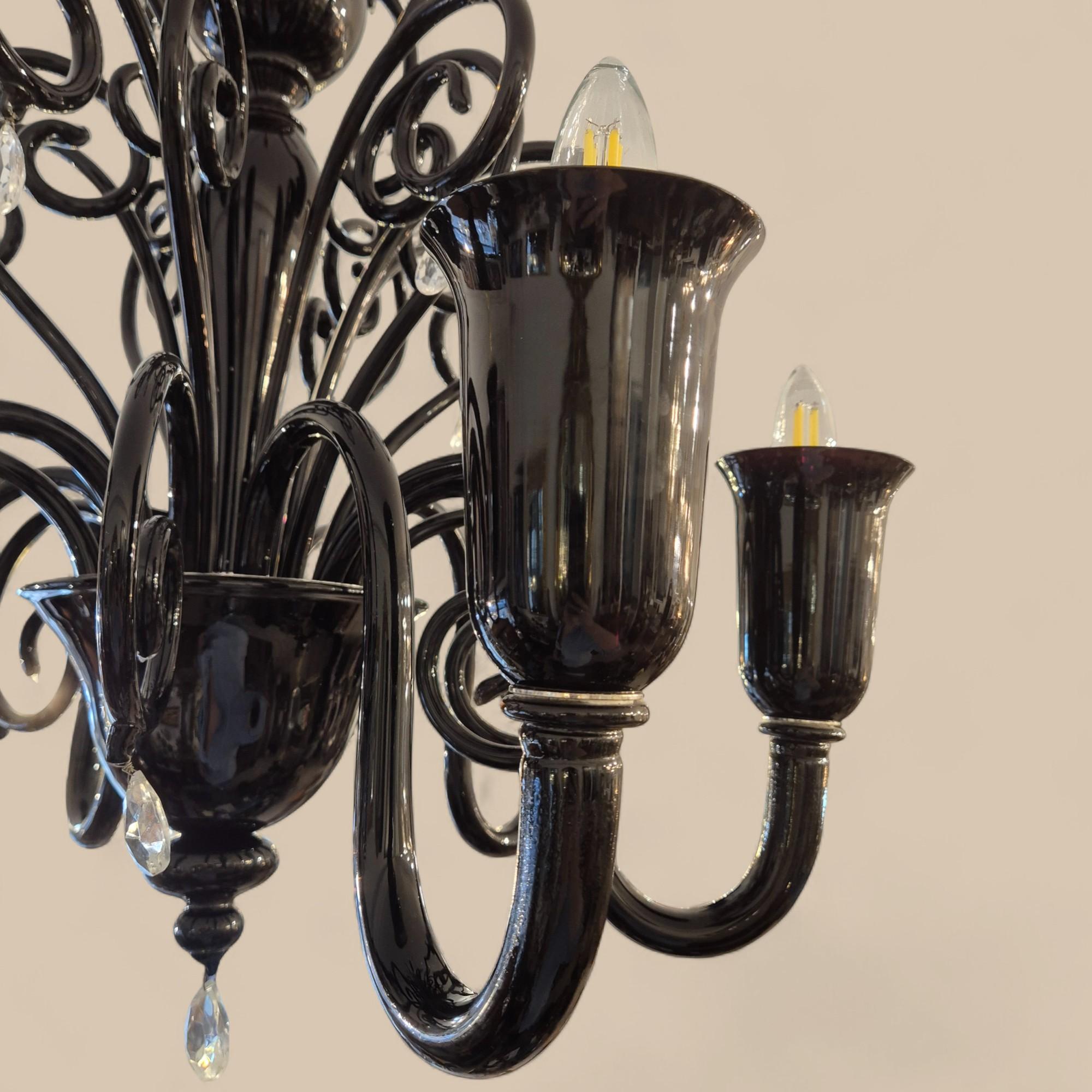 Lustre à 6 lumières en verre noir de Murano, par Gianni & Loris Signoretto pour Fendi en vente 5