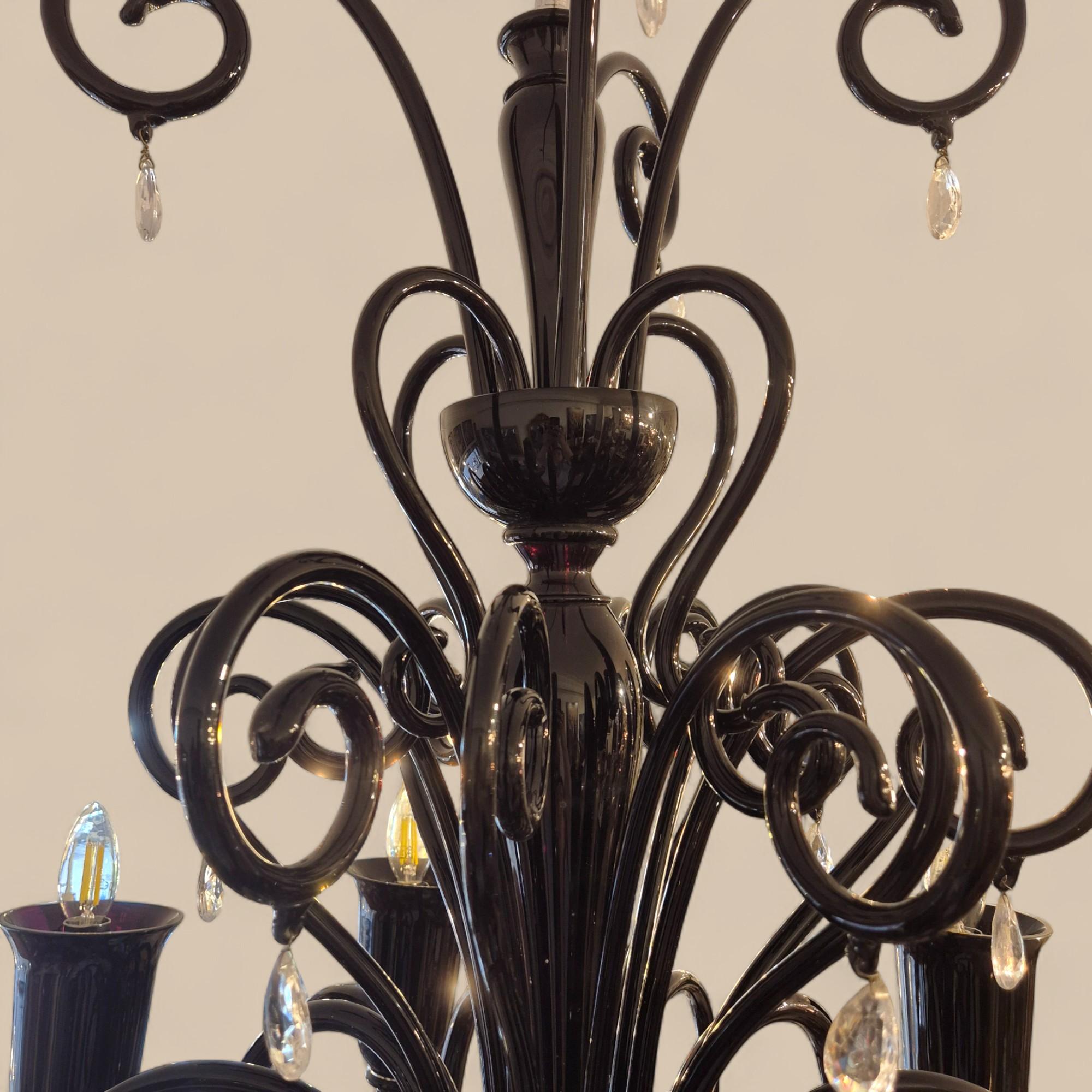 Lustre à 6 lumières en verre noir de Murano, par Gianni & Loris Signoretto pour Fendi en vente 6