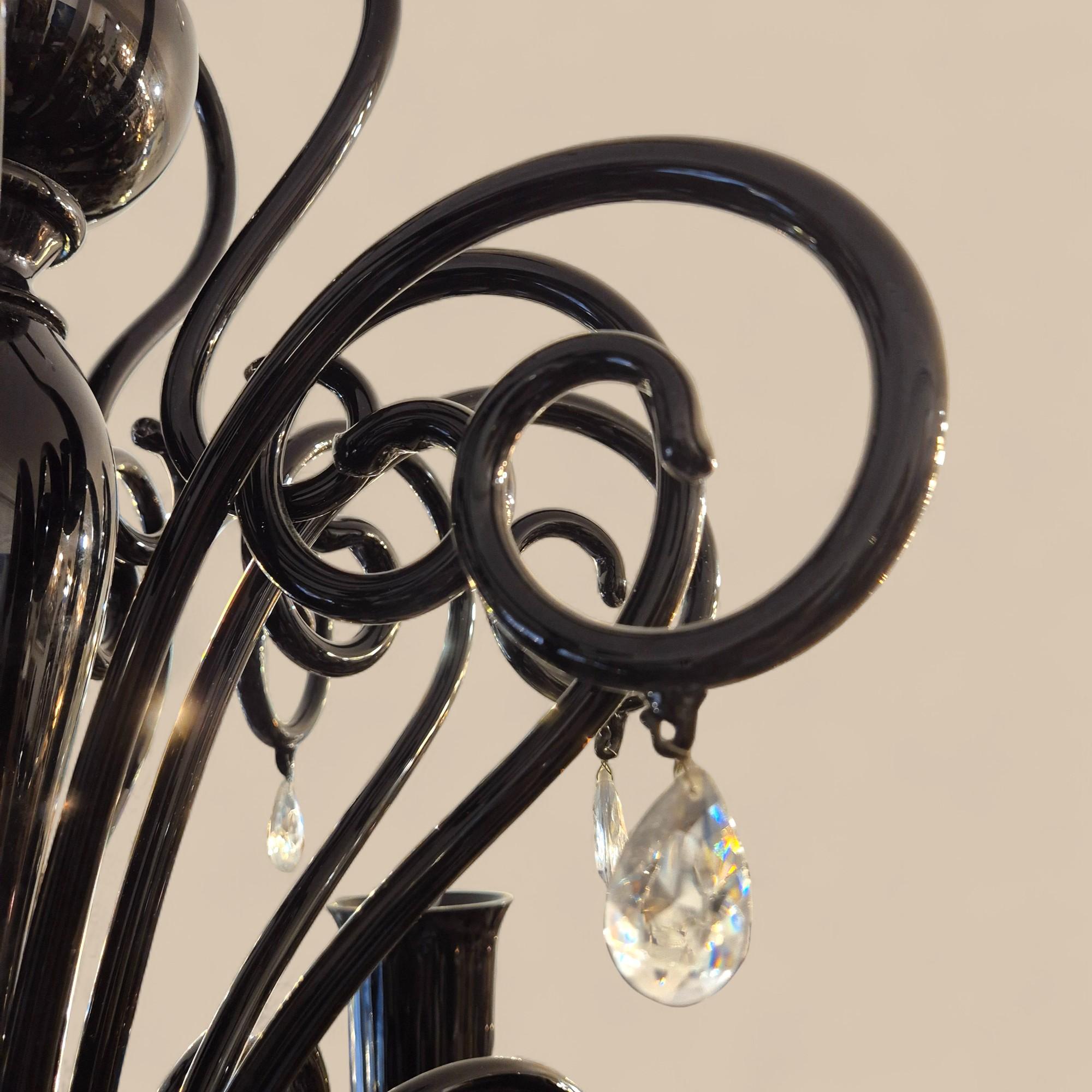 Lustre à 6 lumières en verre noir de Murano, par Gianni & Loris Signoretto pour Fendi en vente 7
