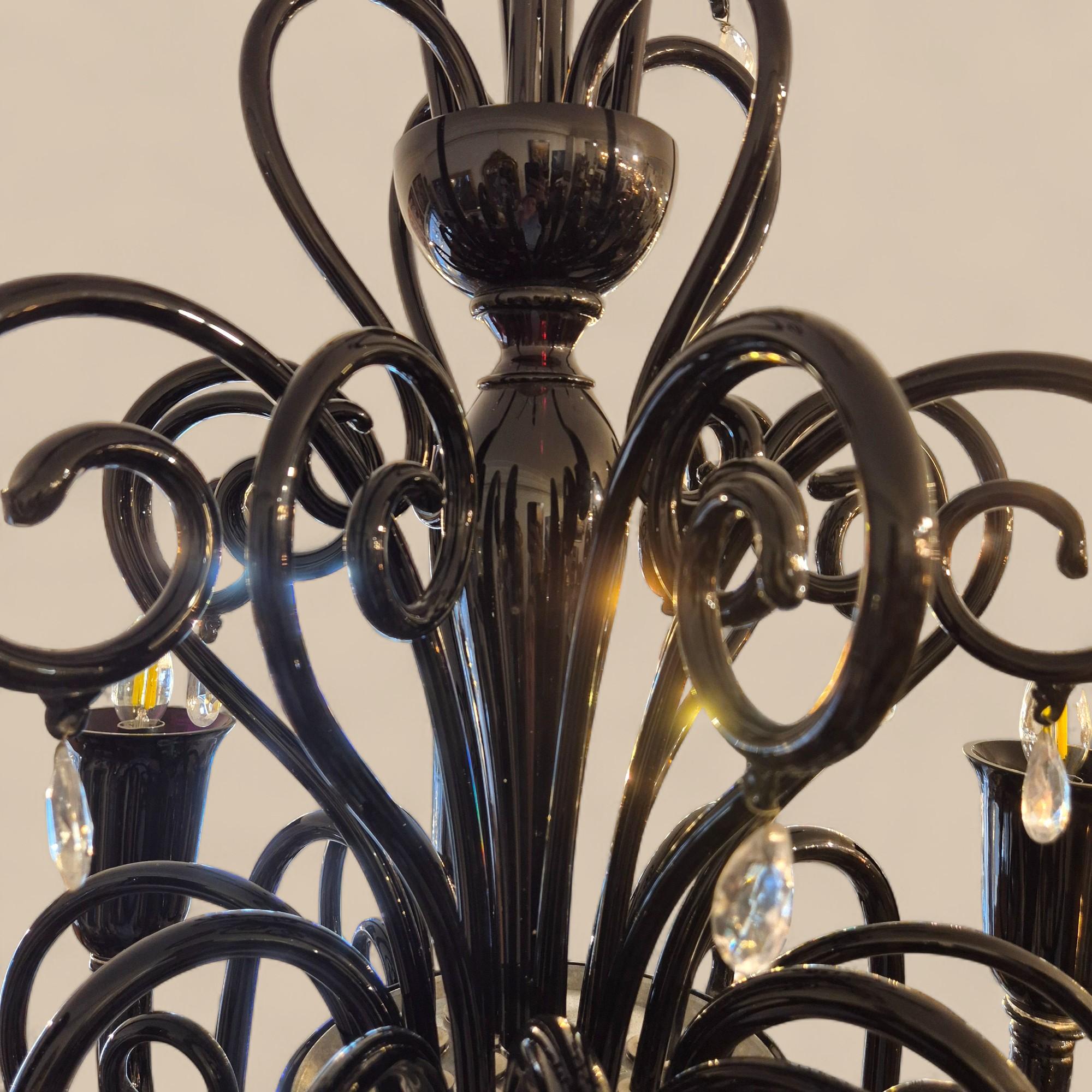 Lustre à 6 lumières en verre noir de Murano, par Gianni & Loris Signoretto pour Fendi en vente 9
