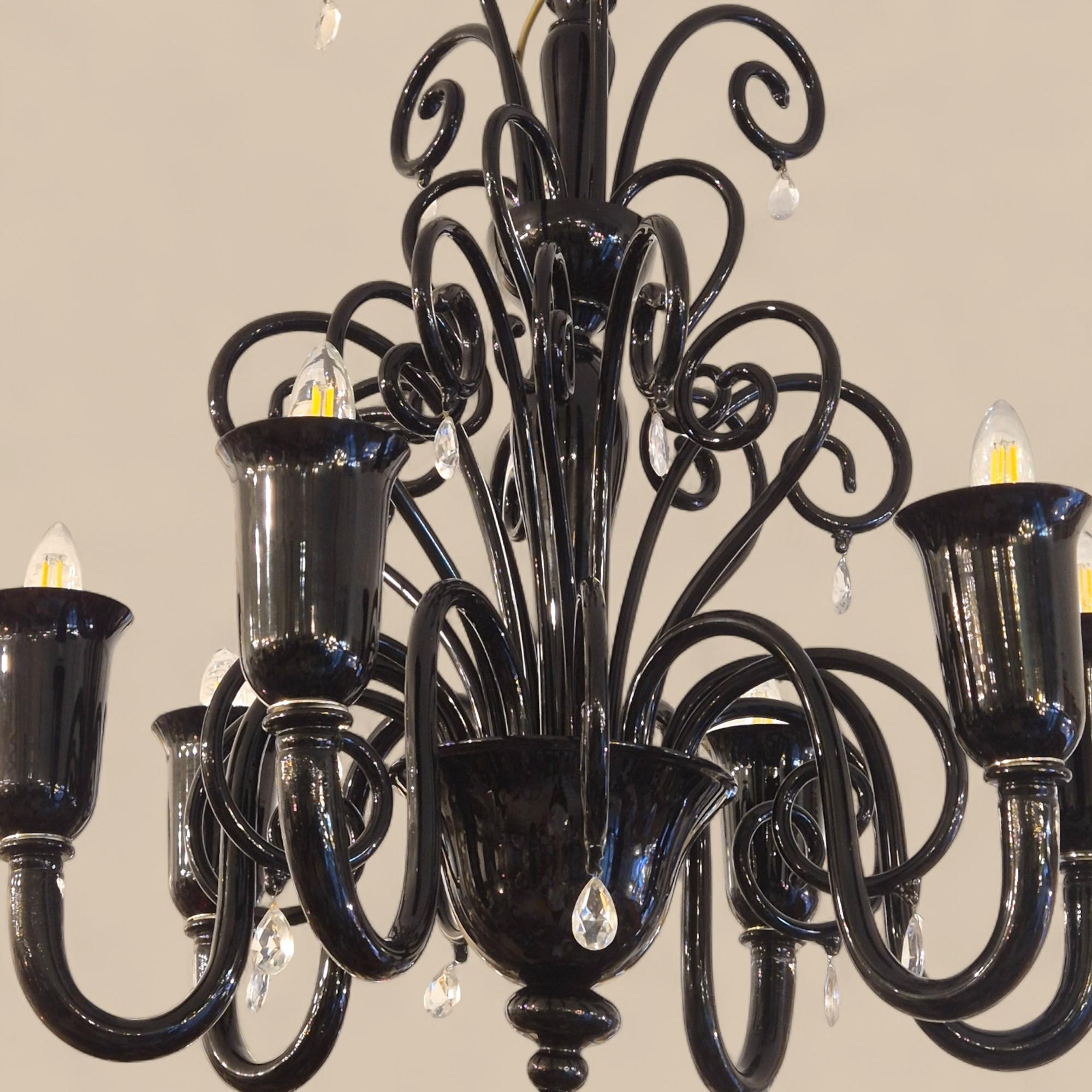 Lustre à 6 lumières en verre noir de Murano, par Gianni & Loris Signoretto pour Fendi en vente 11