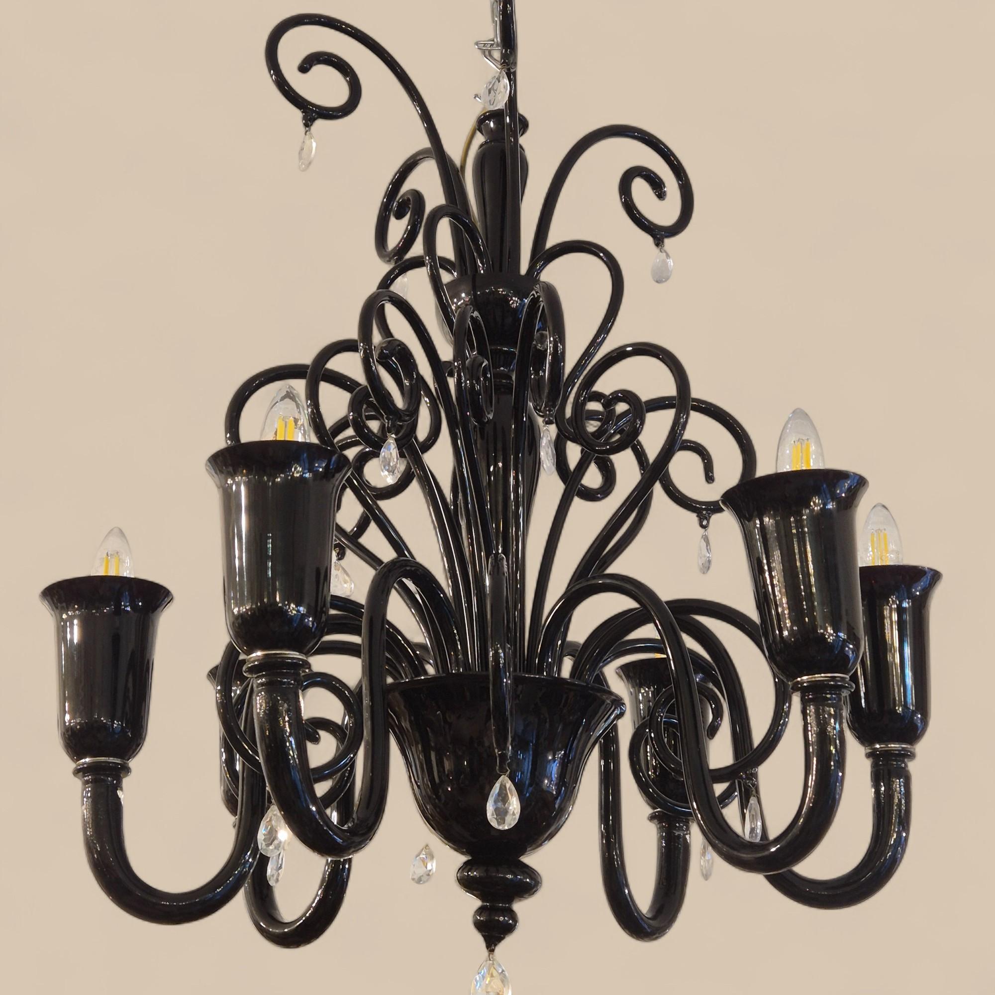 Lustre à 6 lumières en verre noir de Murano, par Gianni & Loris Signoretto pour Fendi en vente 12