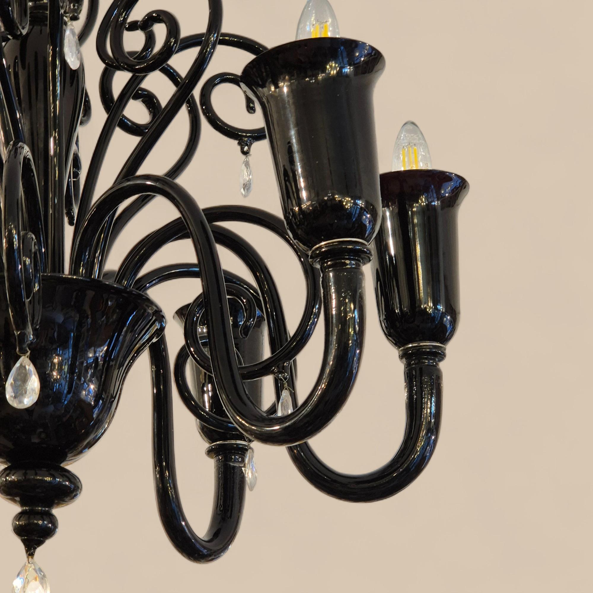 Hollywood Regency Lustre à 6 lumières en verre noir de Murano, par Gianni & Loris Signoretto pour Fendi en vente