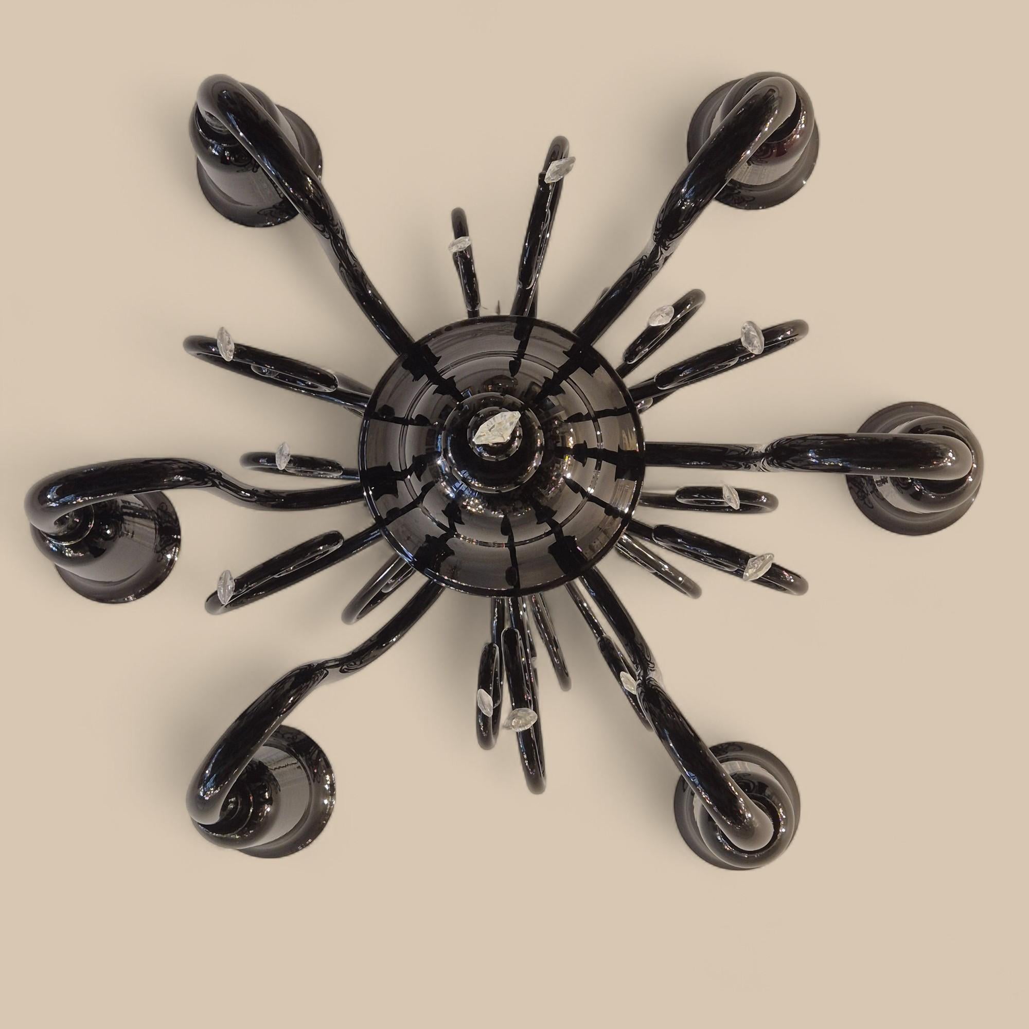 20ième siècle Lustre à 6 lumières en verre noir de Murano, par Gianni & Loris Signoretto pour Fendi en vente