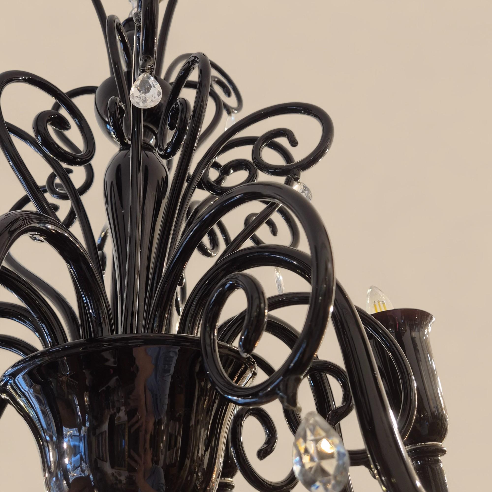 Cristal Lustre à 6 lumières en verre noir de Murano, par Gianni & Loris Signoretto pour Fendi en vente