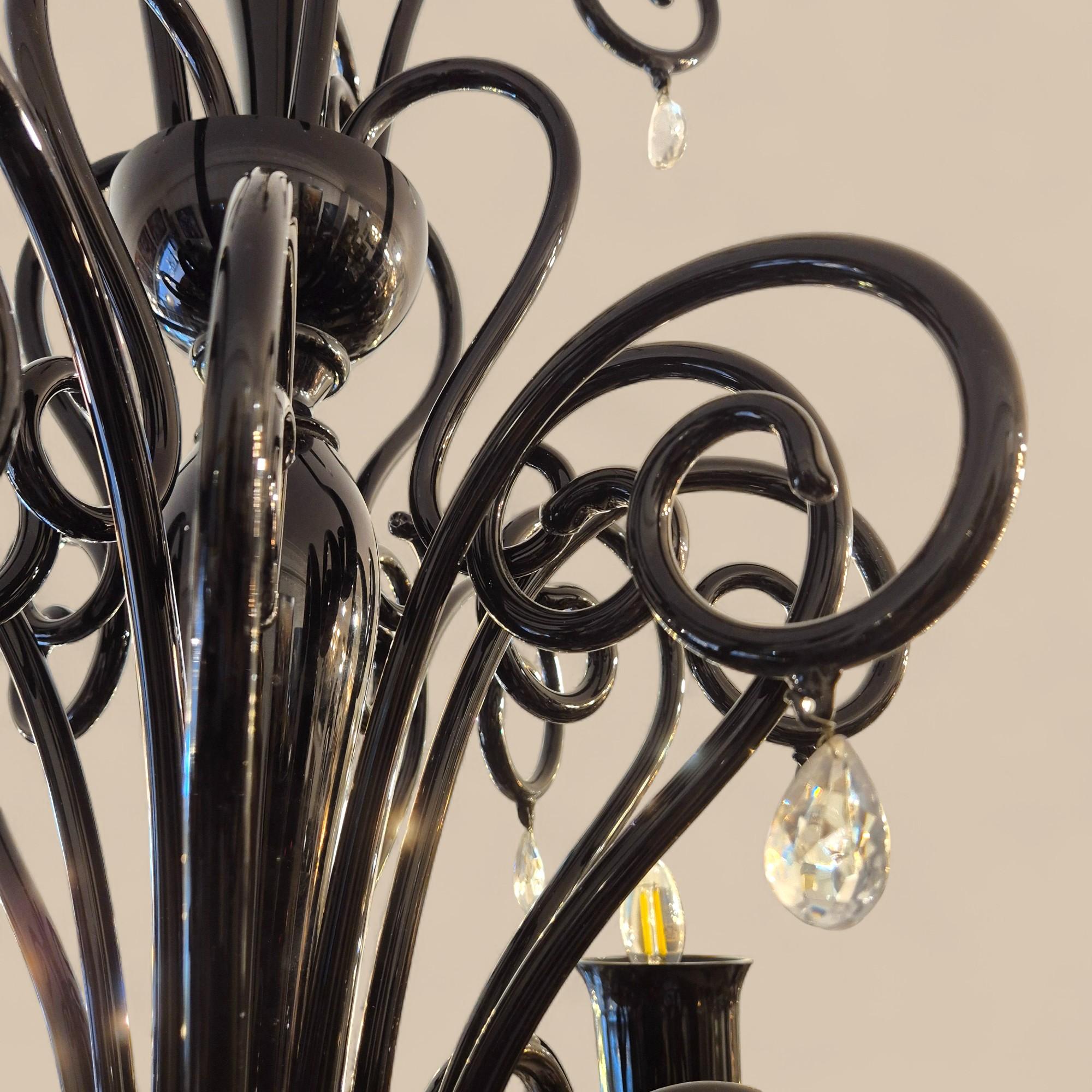 Lustre à 6 lumières en verre noir de Murano, par Gianni & Loris Signoretto pour Fendi en vente 1