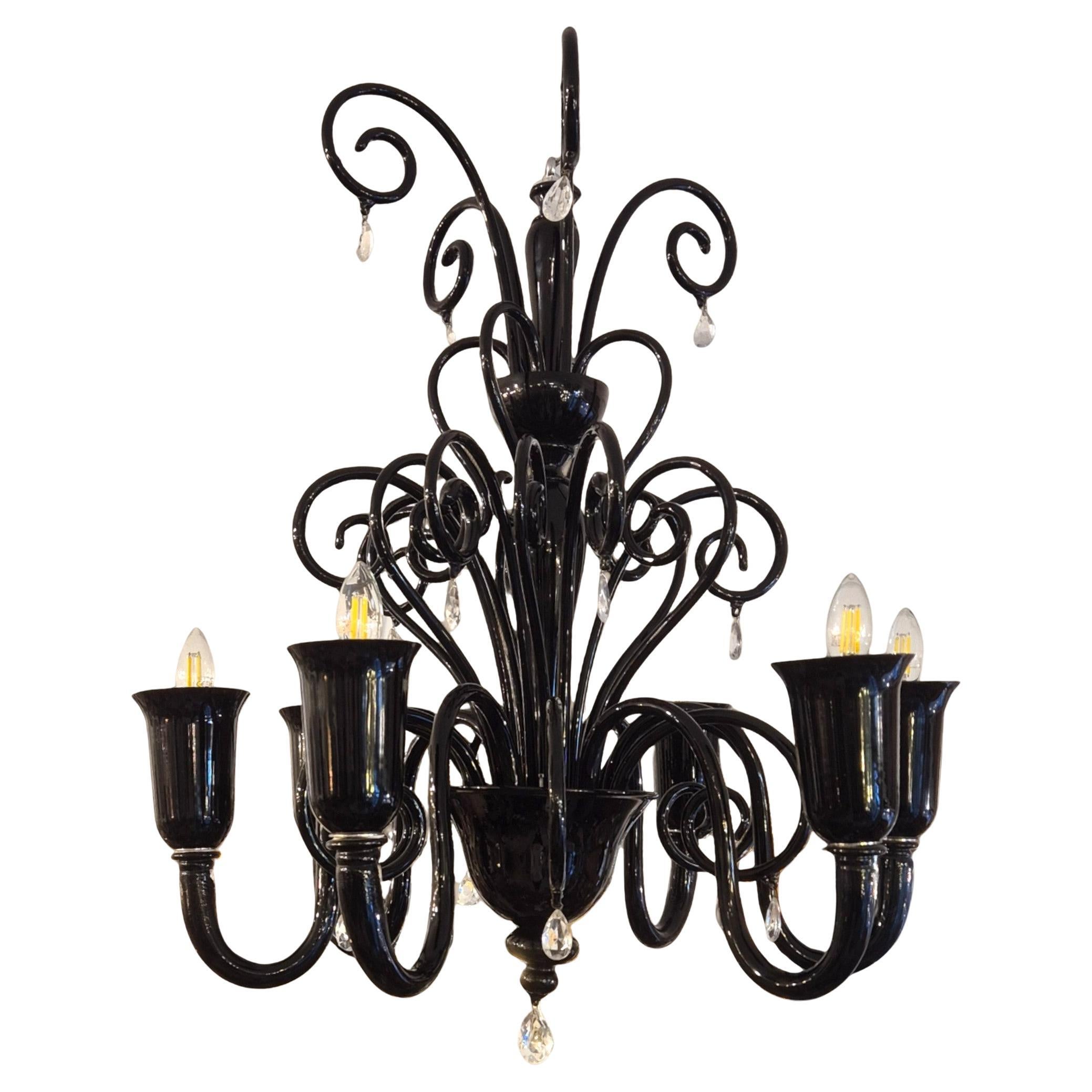 Lustre à 6 lumières en verre noir de Murano, par Gianni & Loris Signoretto pour Fendi en vente