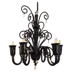 Lustre à 6 lumières en verre noir de Murano, par Gianni & Loris Signoretto pour Fendi