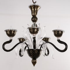 Murano Black Gold glass chandelier 5 lights Vintage Made in Italy in stock