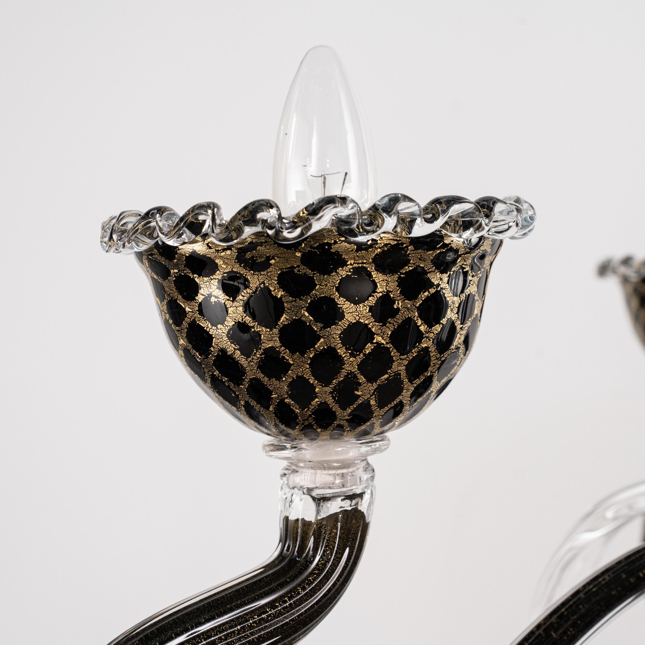 Murano Schwarz Gold Glas Kronleuchter 5 Lichter Vintage Made in Italy auf Lager im Zustand „Hervorragend“ im Angebot in Venezia, IT