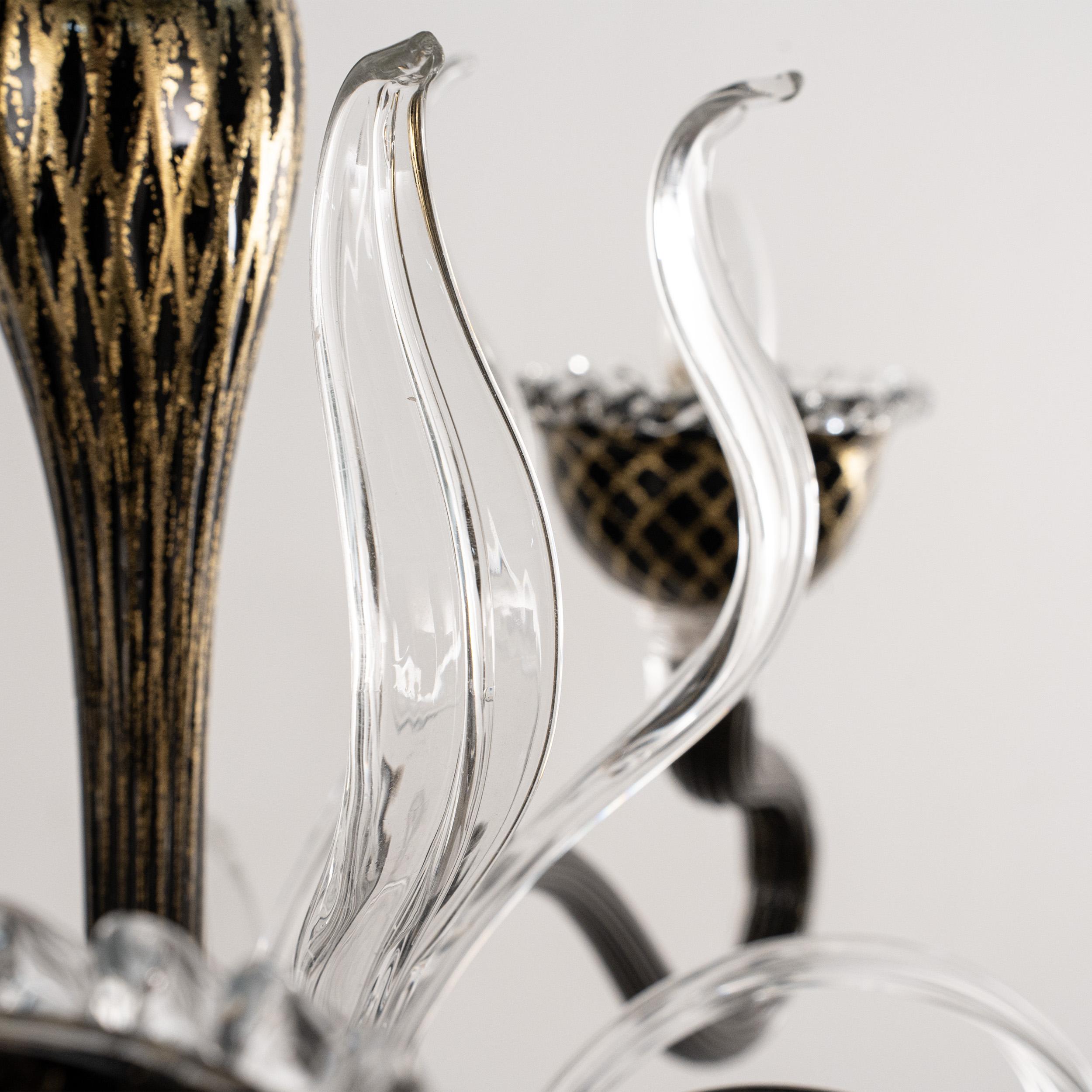 Murano Schwarz Gold Glas Kronleuchter 5 Lichter Vintage Made in Italy auf Lager im Angebot 2