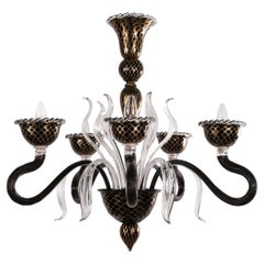 Lampadario di Murano in vetro oro nero a 5 luci Vintage Made in Italy in stock