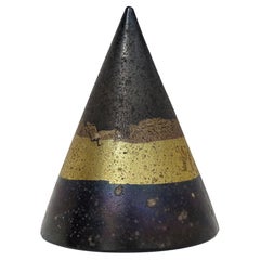 Murano Black Gold Leaf Iridescent Surface Italian Art Glass Pyramid Paperweight
