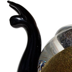 Pisapapeles Caracol de Murano Negro Oro Motas de Plata Vidrio Artístico Italiano