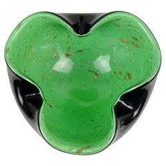 Murano Black Green Copper Aventurine Flecks Italian Art Glass Bowl Ashtray