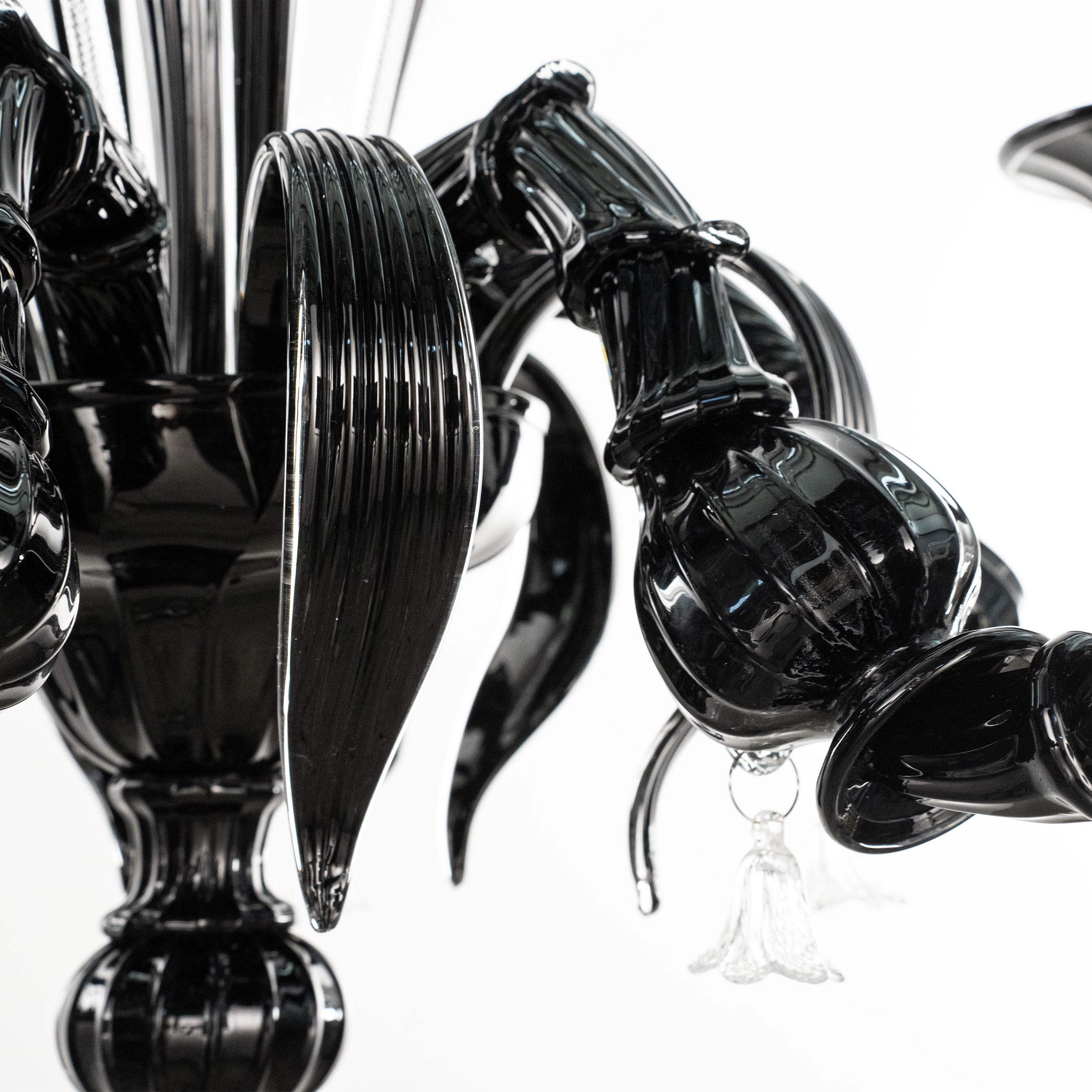 XX secolo Lampadario in vetro di Murano Rezzonico nero a 6 luci, Vintage Made in Italy in stock in vendita