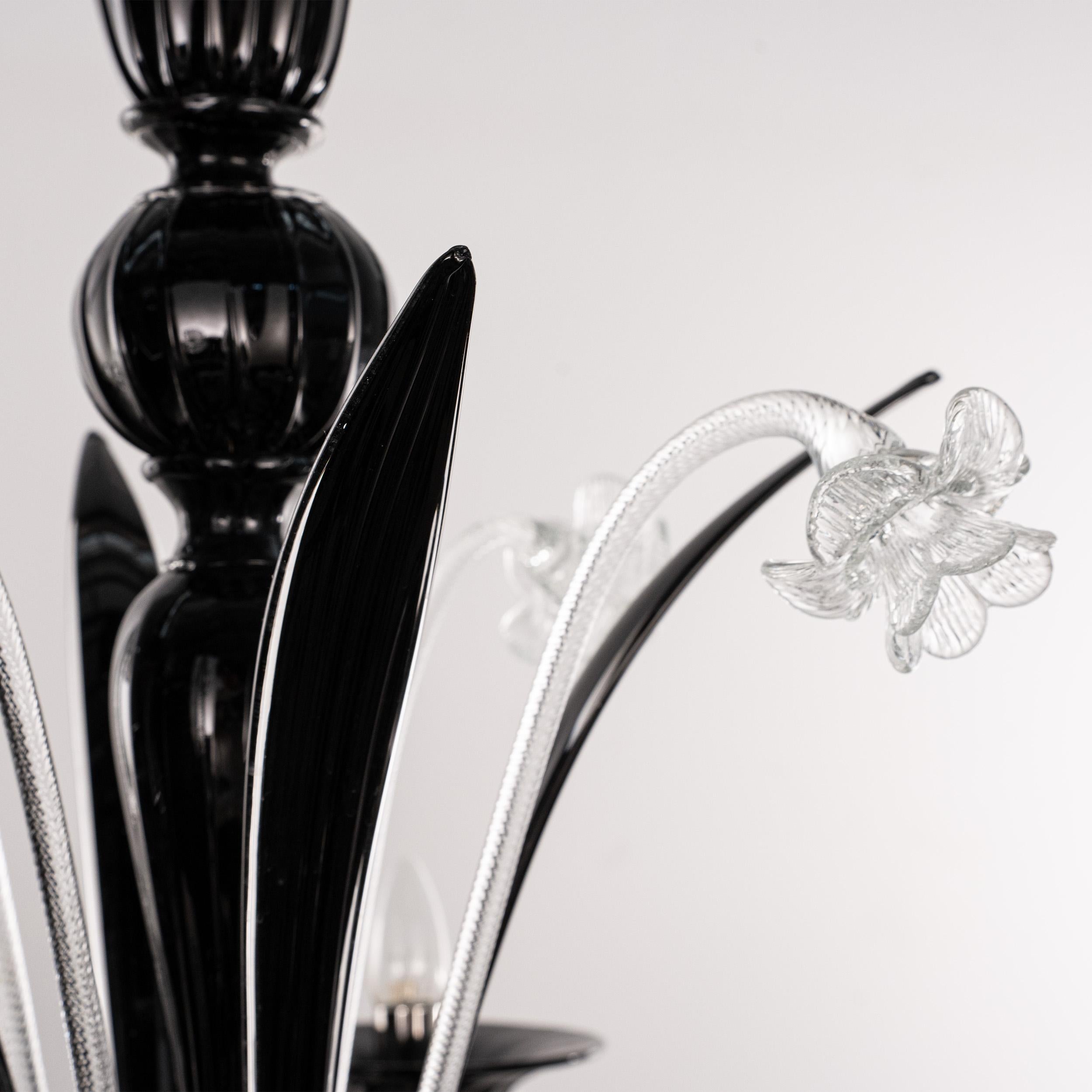 Ottone Lampadario in vetro di Murano Rezzonico nero a 6 luci, Vintage Made in Italy in stock in vendita