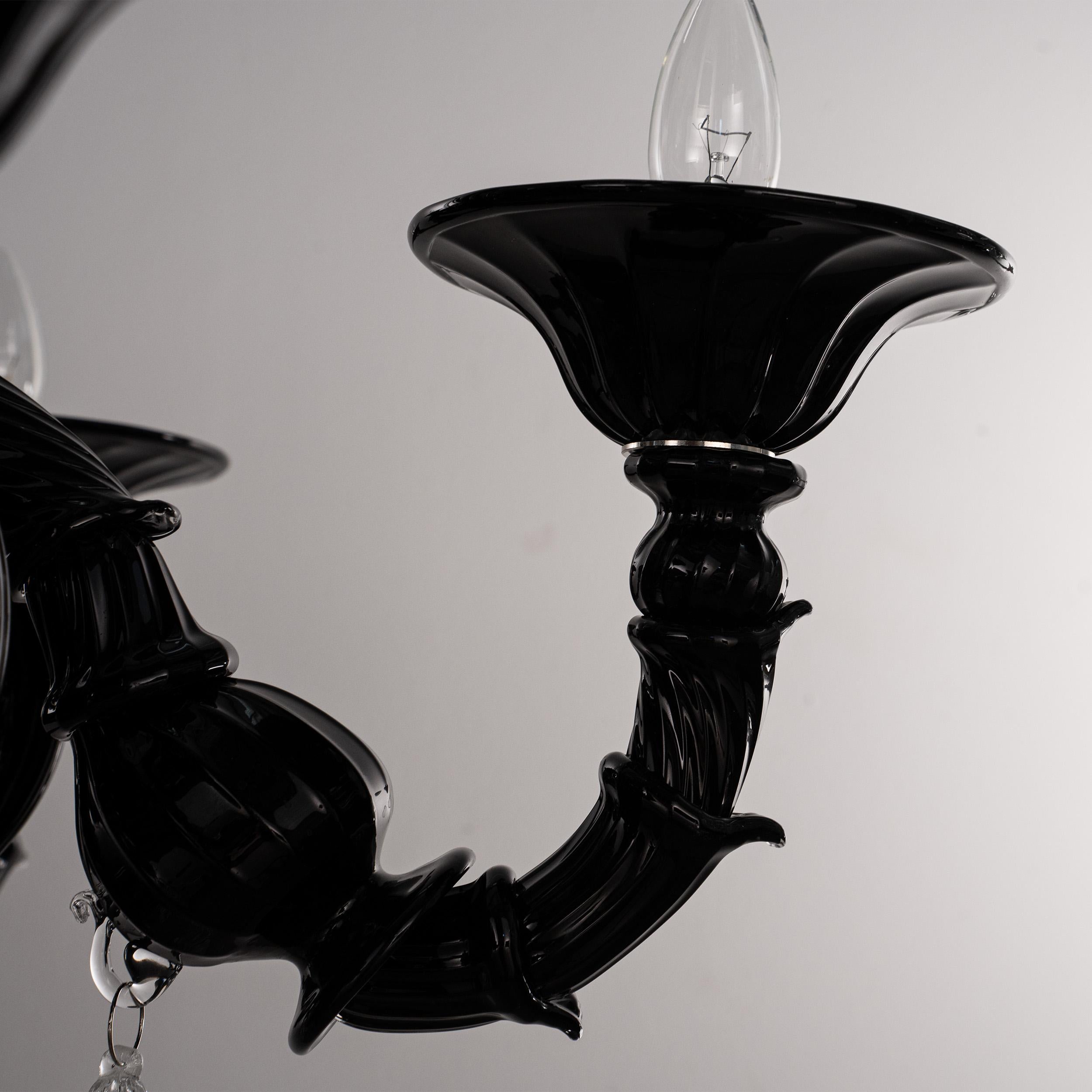 Lampadario in vetro di Murano Rezzonico nero a 6 luci, Vintage Made in Italy in stock in vendita 2
