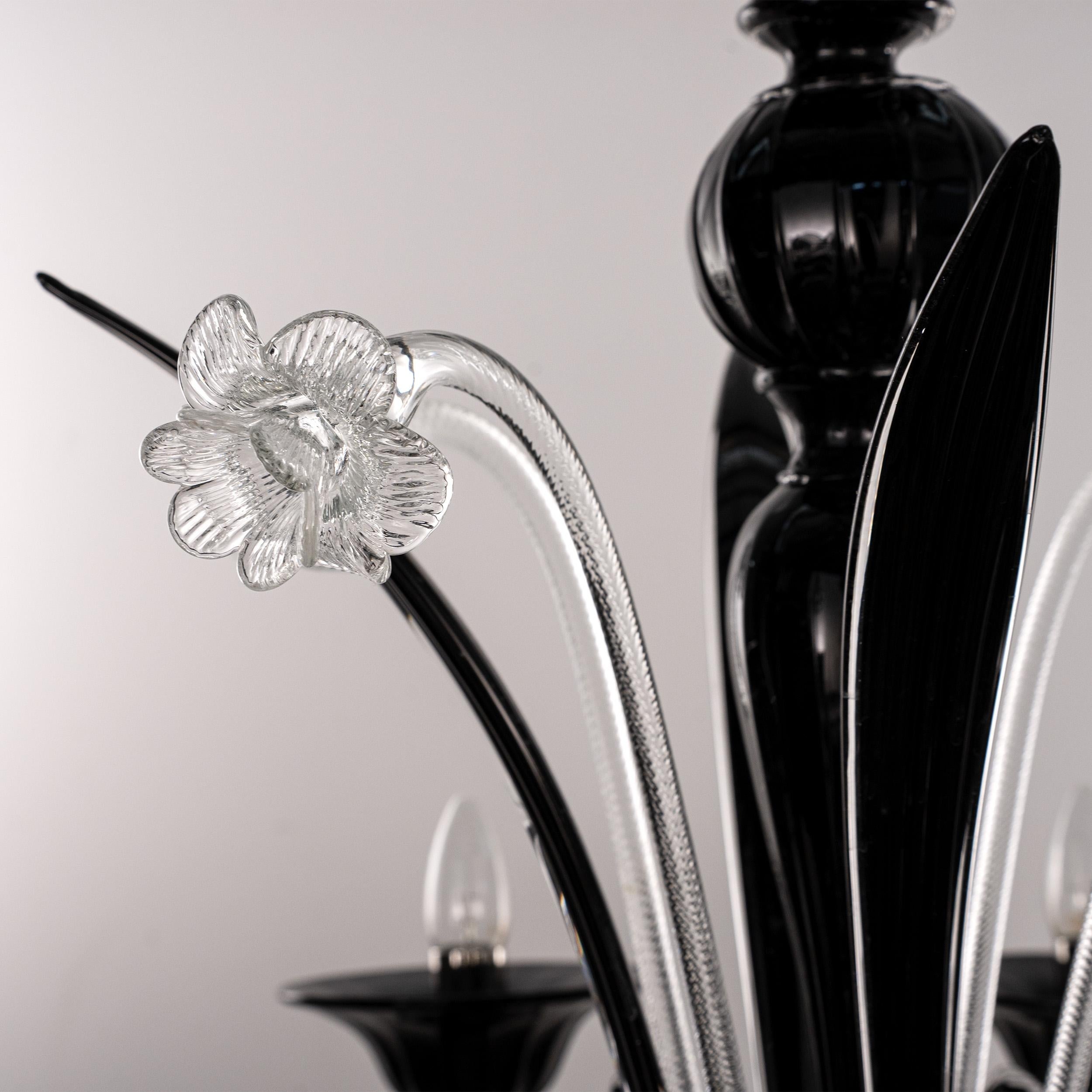 Lampadario in vetro di Murano Rezzonico nero a 6 luci, Vintage Made in Italy in stock in vendita 3