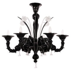 Murano Black Rezzonico glass chandelier 6 lights, Vintage Made in Italy in stock