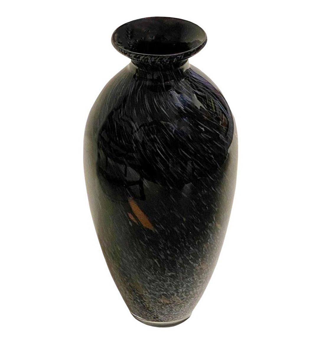 Italian Murano Black Silver and Gold Art Glass Vase For Sale