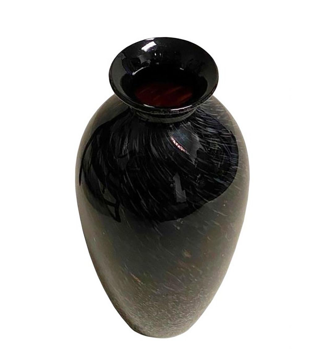 Mid-20th Century Murano Black Silver and Gold Art Glass Vase For Sale