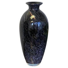 Vase en verre d'art noir, argent et or de Murano