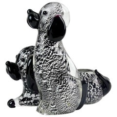 Murano Black Silver Flecks Italian Art Glass Double Puppy Dog Figure Sculpture