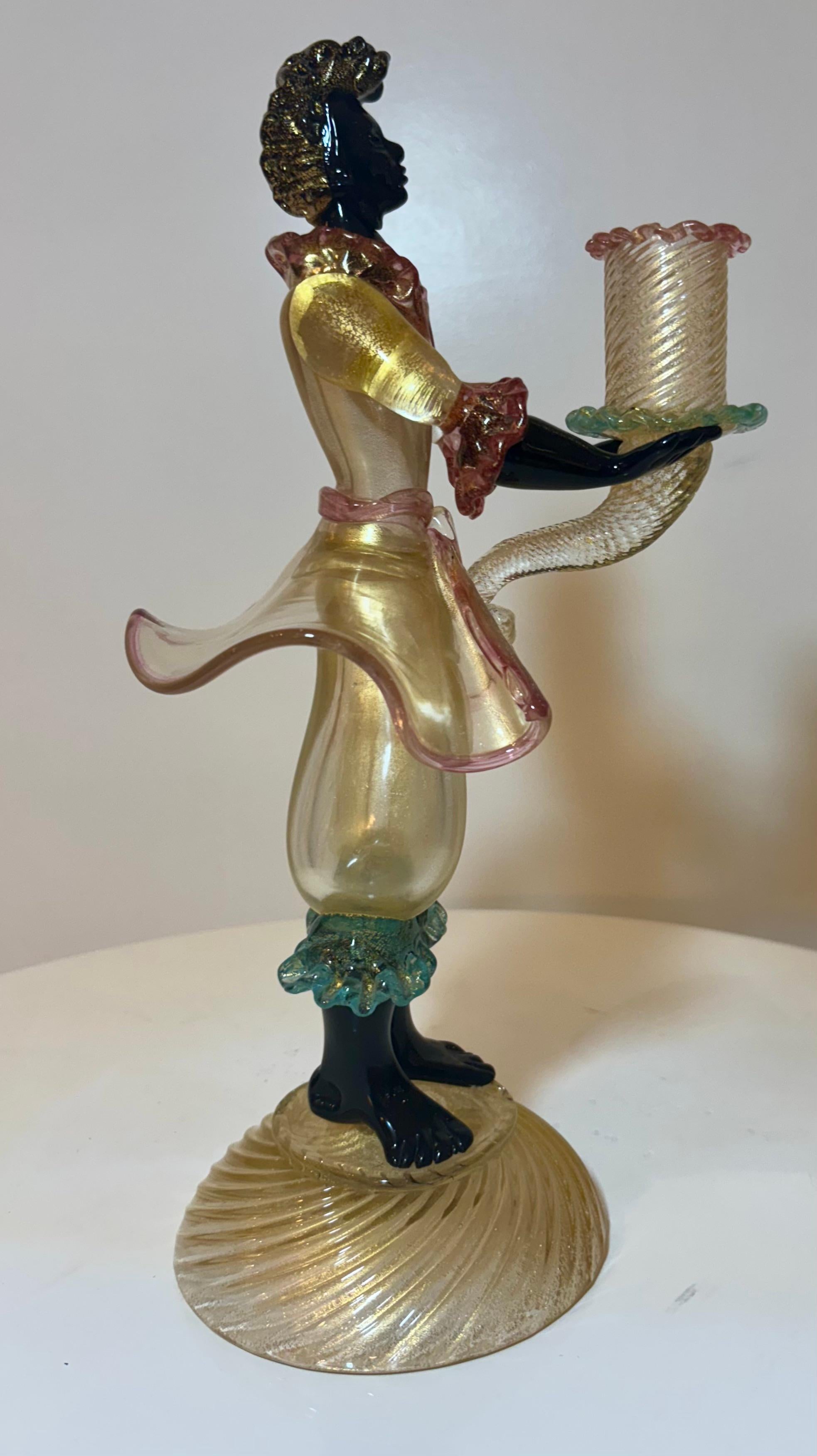 Murano Blackamoor Glass Candleholder, Attributed to Barovier & Toso For Sale 3