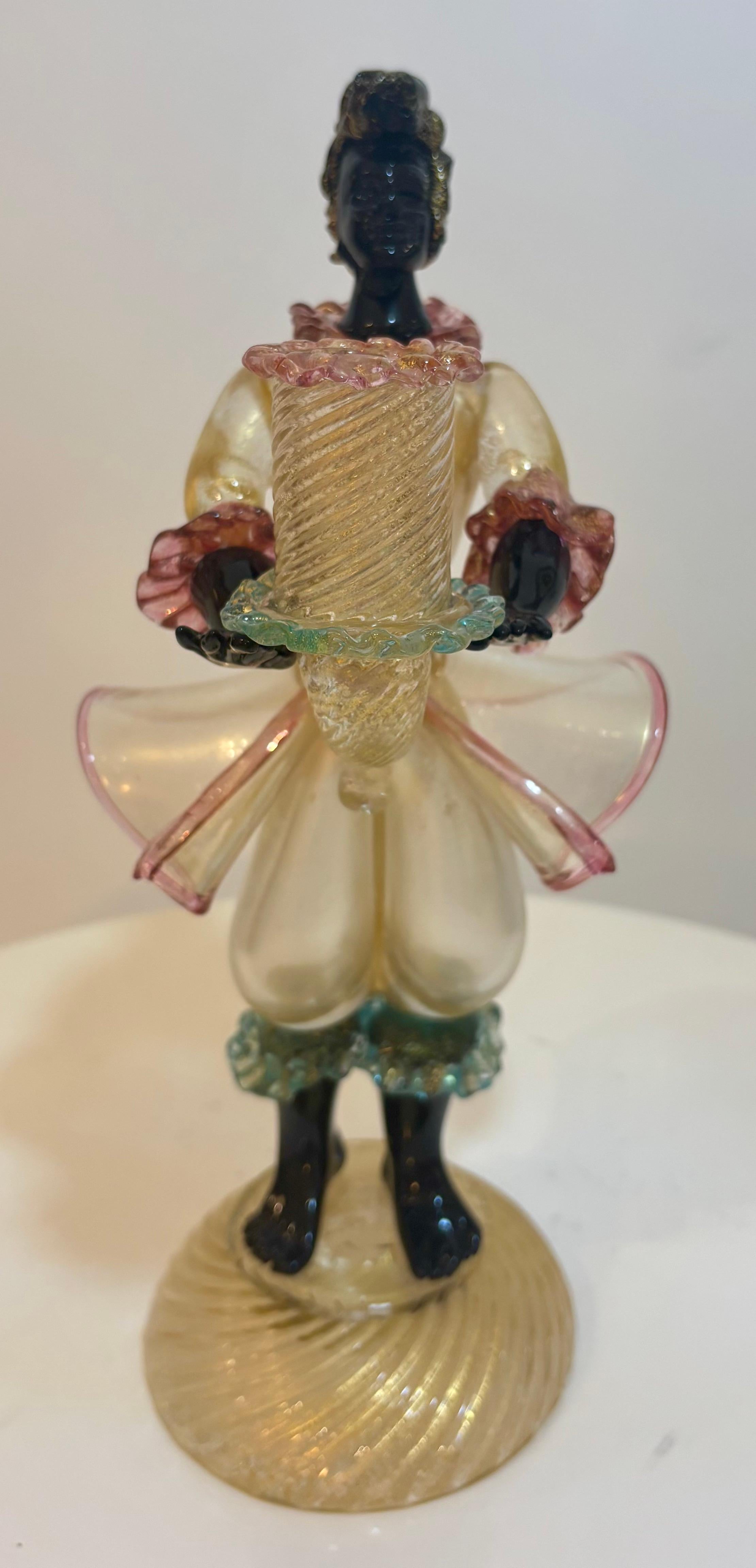 Mid-Century Modern Murano Blackamoor Glass Candleholder, Attributed to Barovier & Toso For Sale