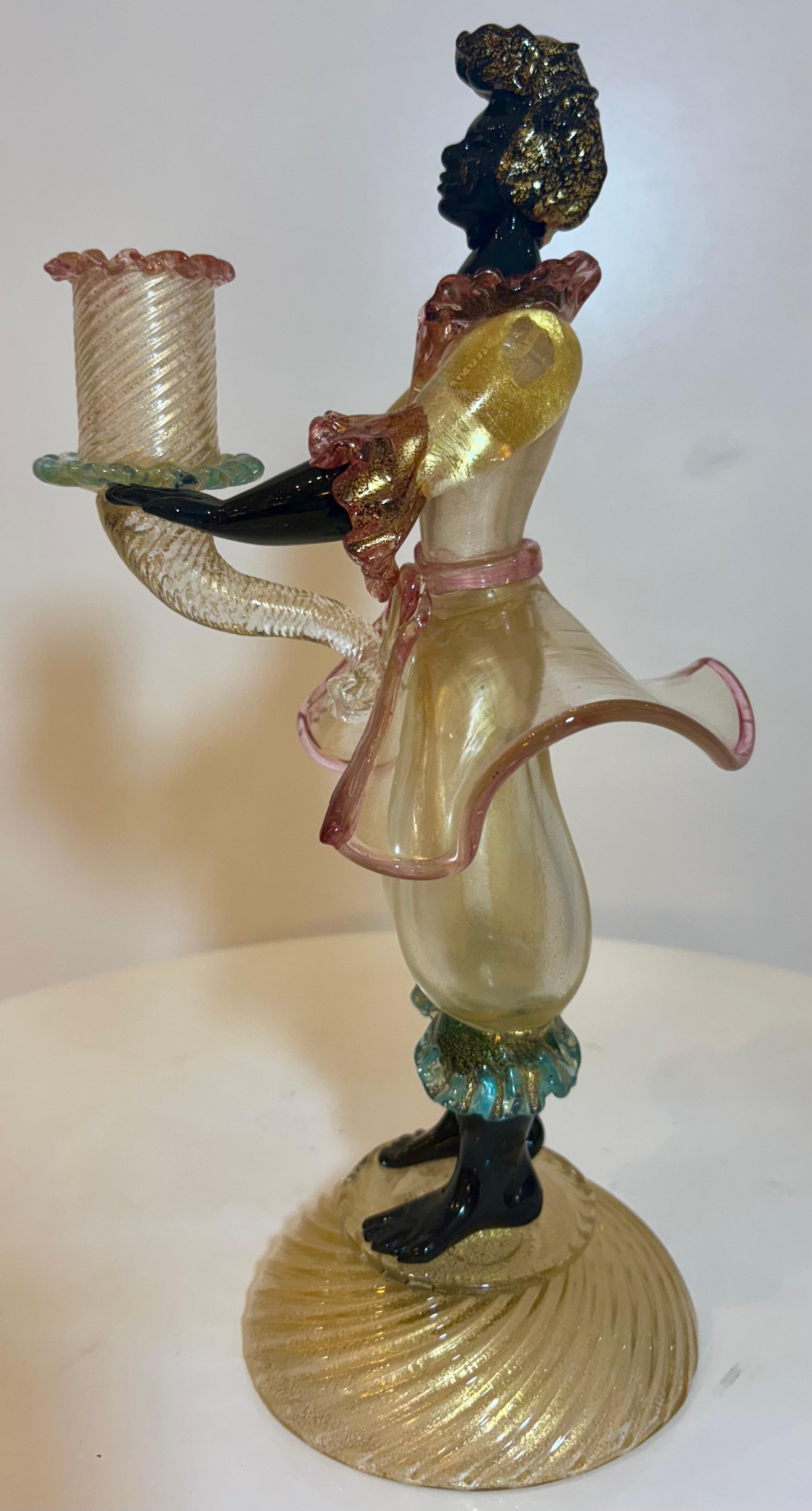 Italian Murano Blackamoor Glass Candleholder, Attributed to Barovier & Toso For Sale