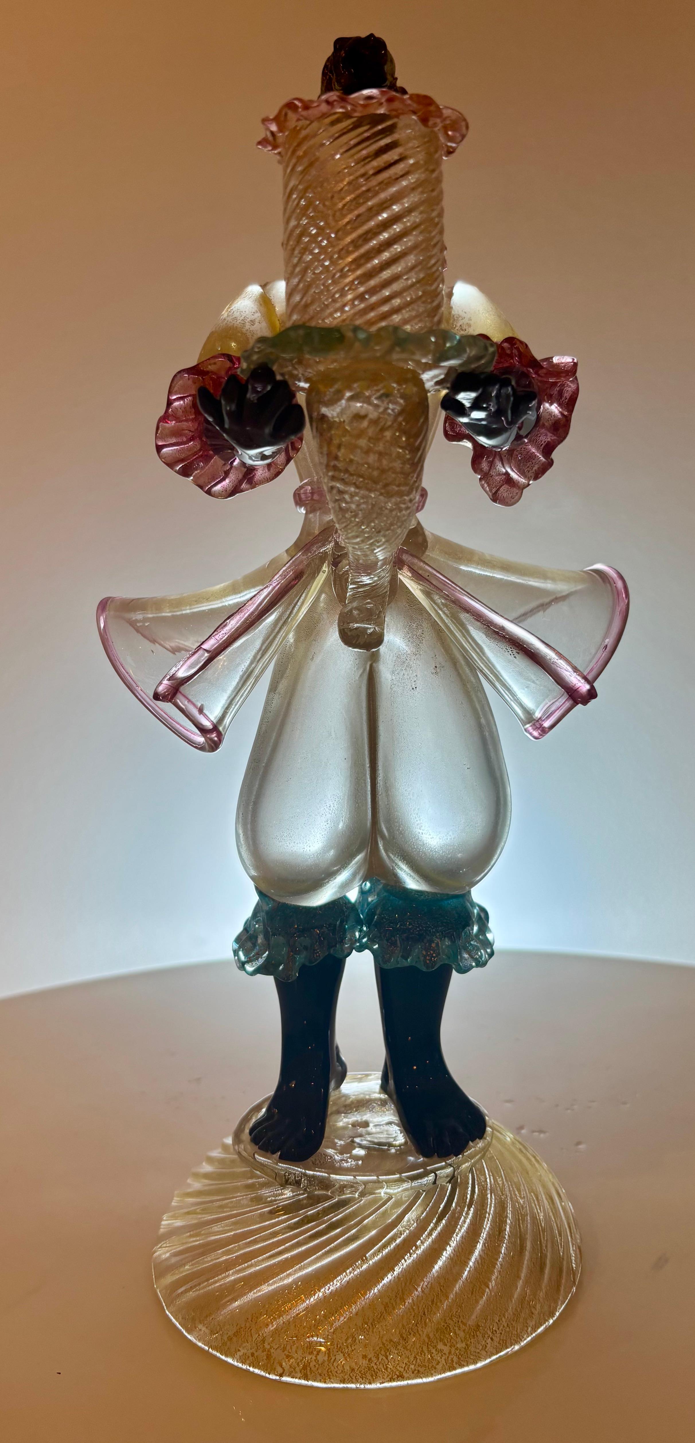 Murano Blackamoor Glass Candleholder, Attributed to Barovier & Toso In Good Condition For Sale In Palm Desert, CA