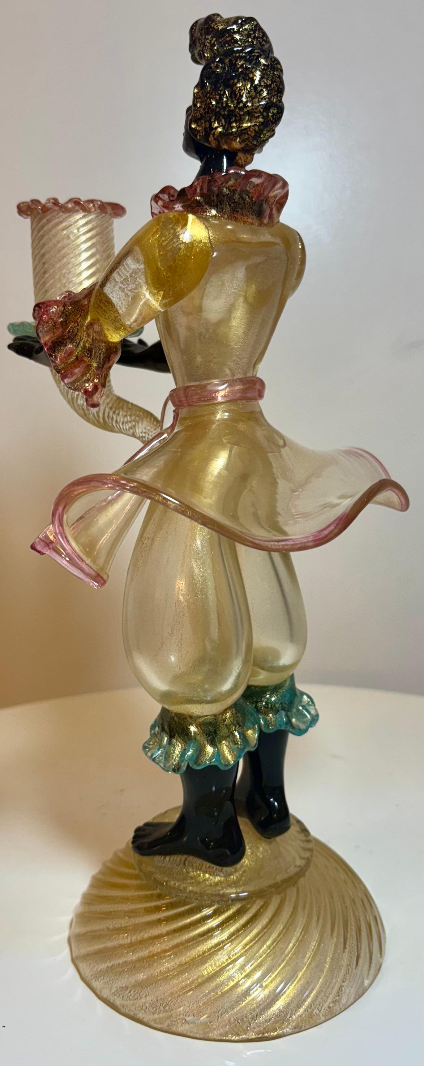 20th Century Murano Blackamoor Glass Candleholder, Attributed to Barovier & Toso For Sale