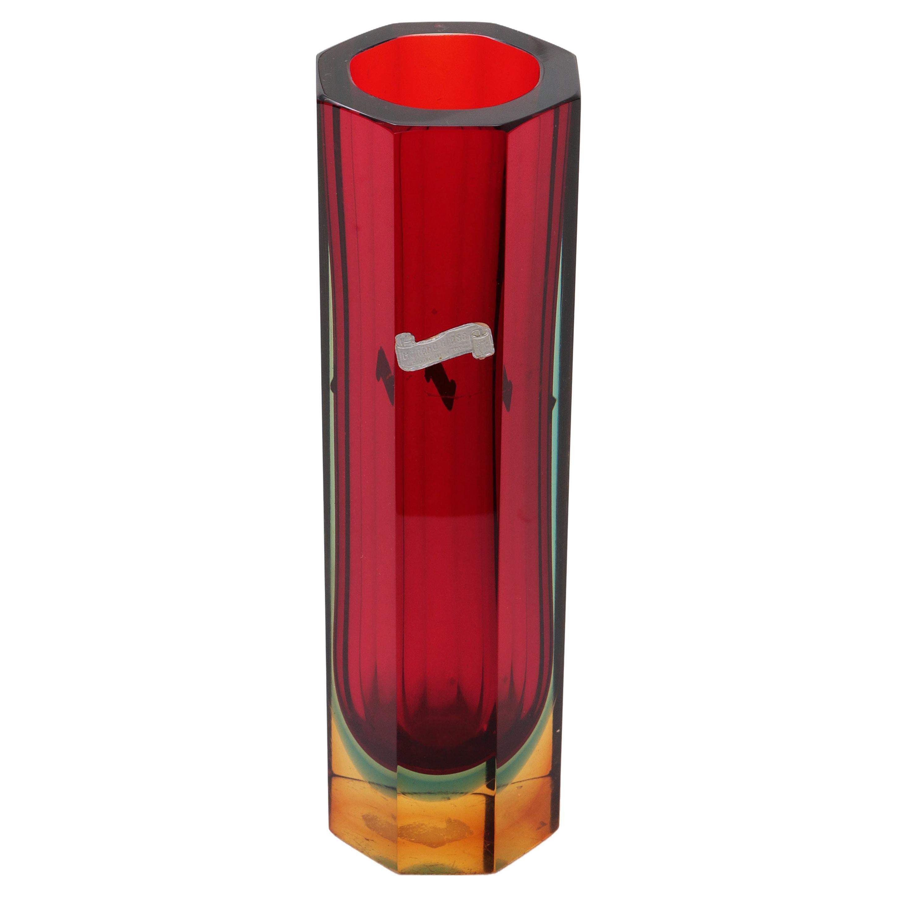 Murano block vase von Flavio Poli modell 8-seitig rot grün blau gelb im Angebot