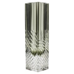 Murano Block Vase in Smokey Anthracite Handcut with Diagonal Lines