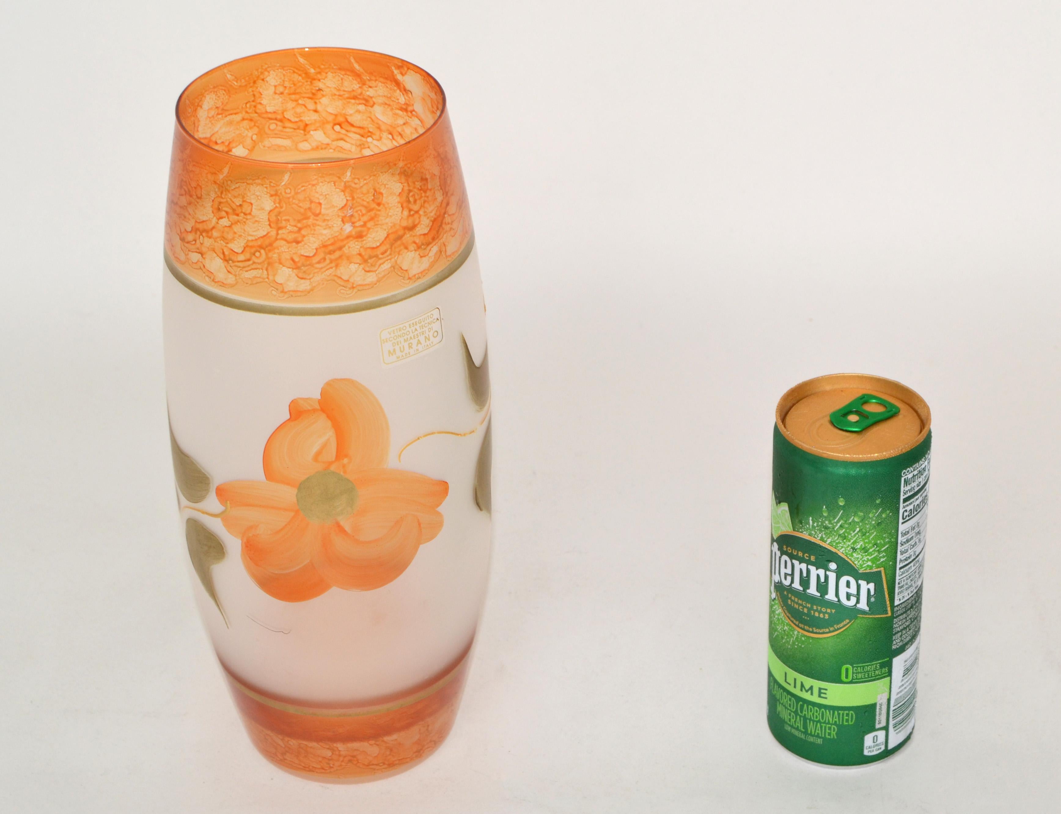 Handbemalte Vase aus mundgeblasenem Murano-Kunstglas und Blattgold, Mid-Century Modern, Italien im Angebot 4