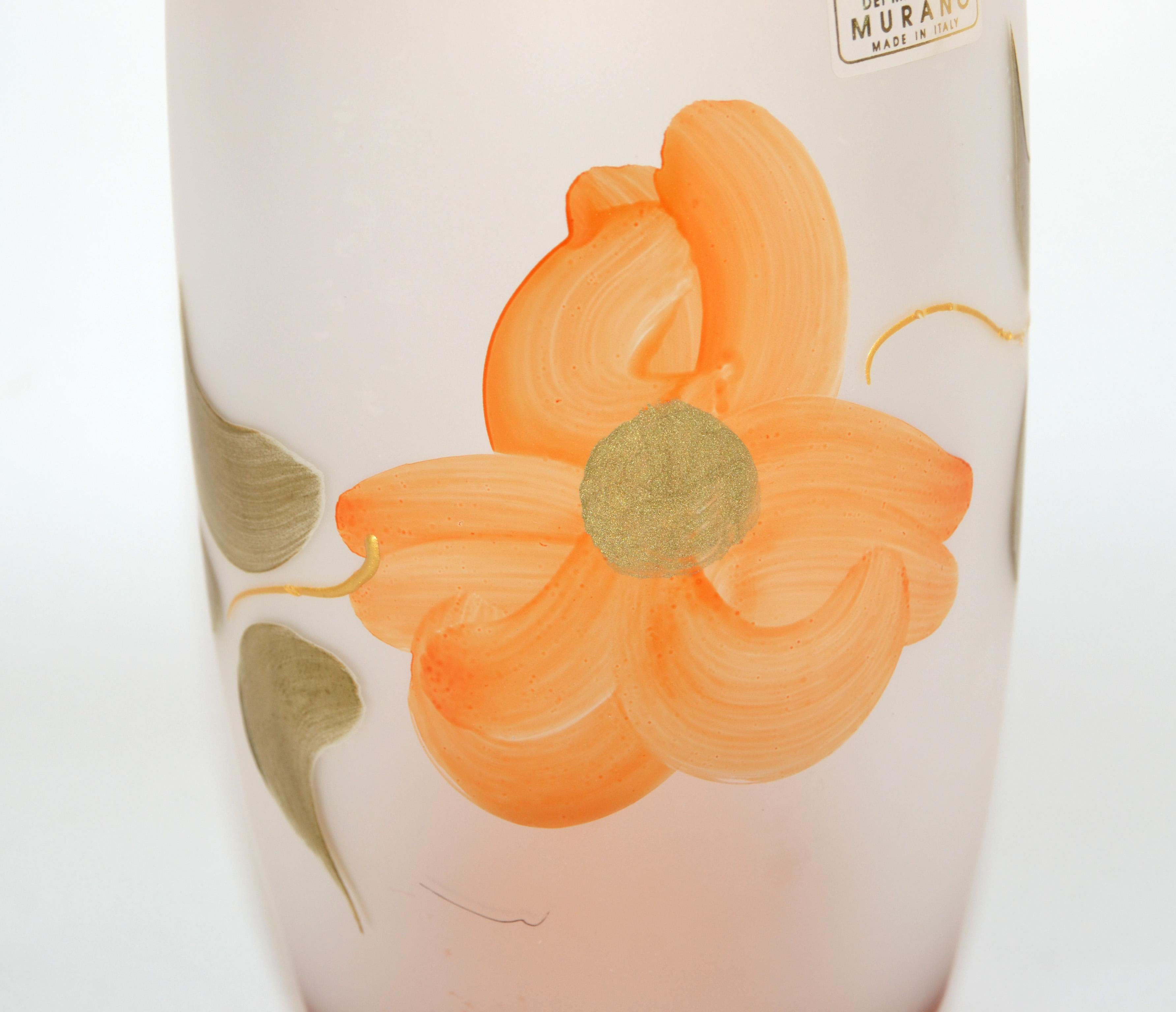 Blown Glass Murano Blown Art Glass & Gold Leaf Hand Painted Vase Mid-Century Modern, Italy For Sale